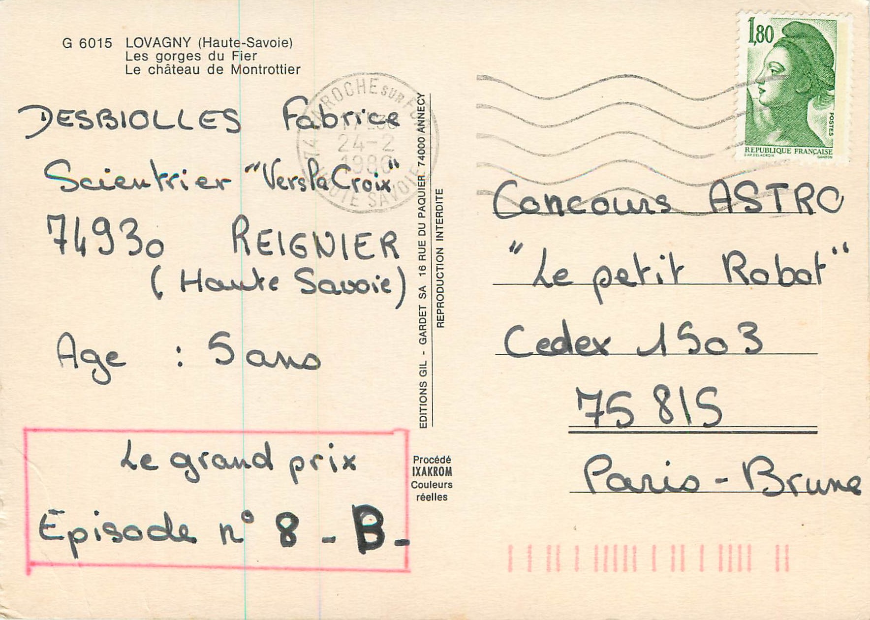 Gorges du Fier - Château de Montrottier — Éditions Gil, série G 6015 — Verso