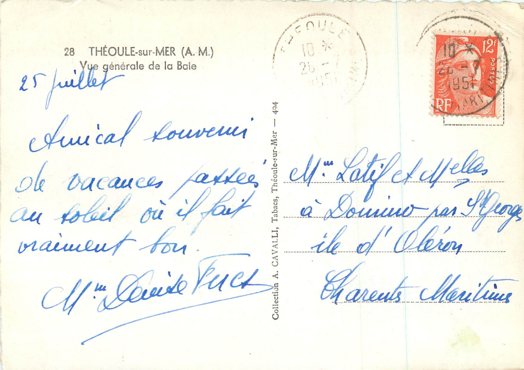 CPM Theoule sur Mer AM Vue generale de la Baie  — Rückseite
