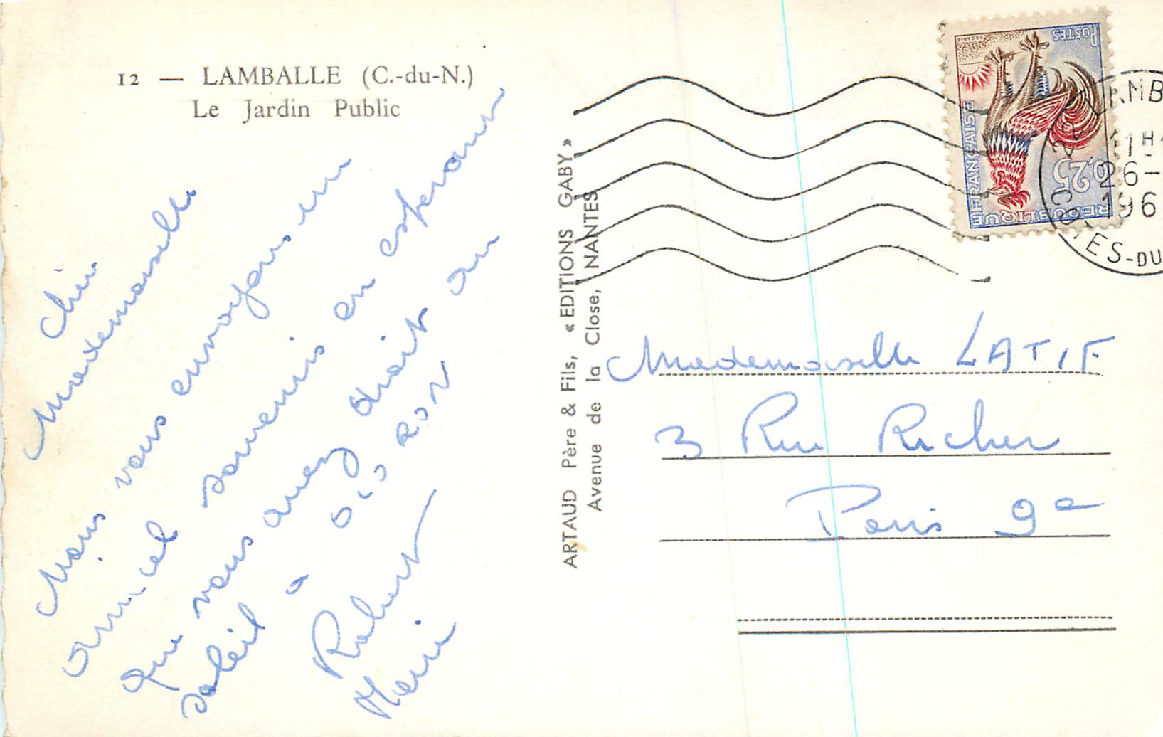 Lamballe (C.-du-N.) — Le Jardin Public — Éditions Gaby, n°12 — Rückseite