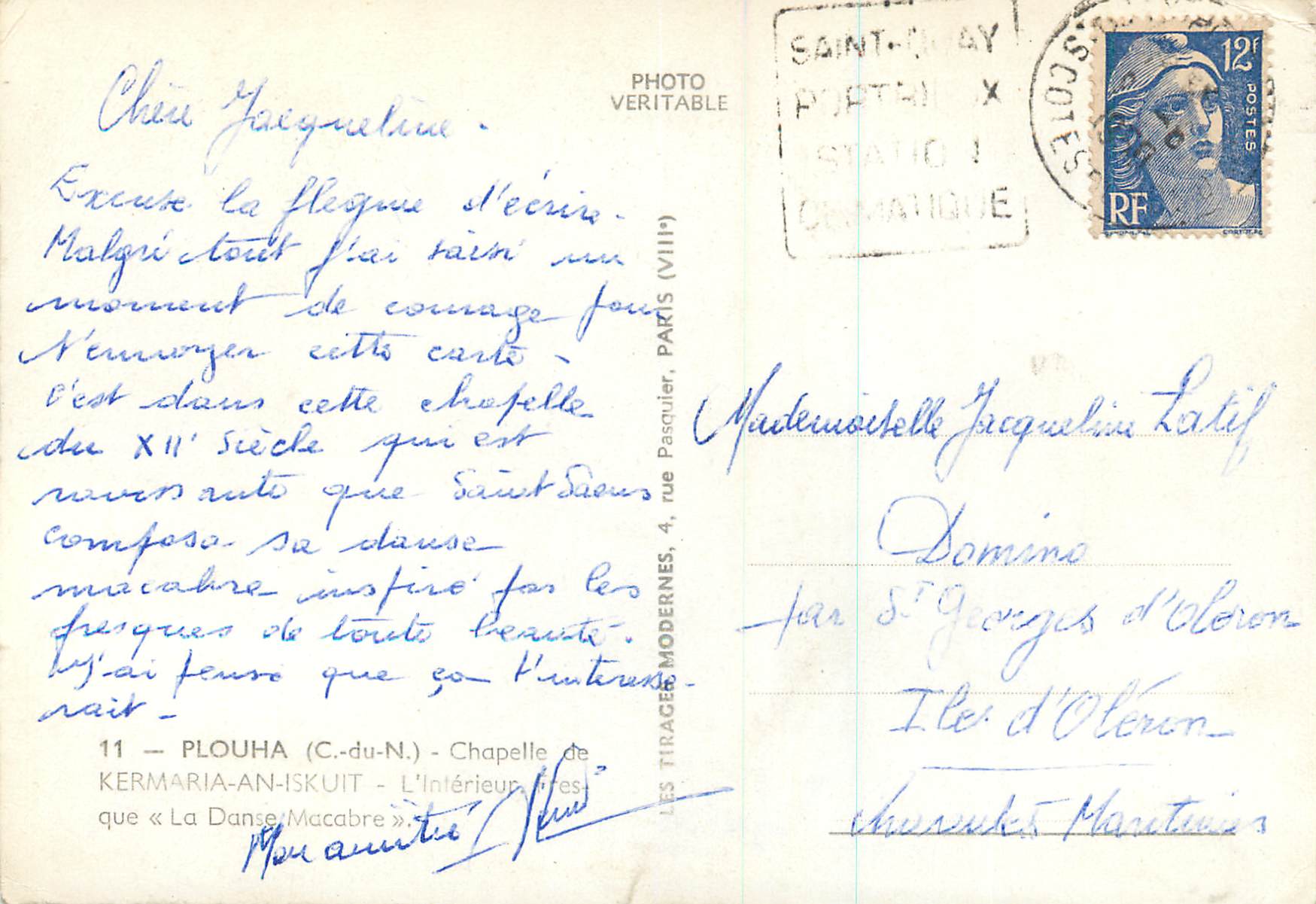 CPM Plouha C du N Chapelle de Kermaria An Ekuit  — Rückseite