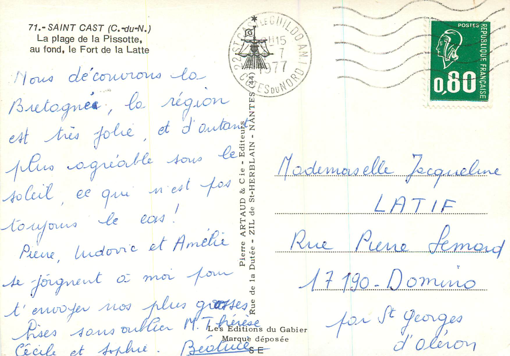 Plage de la Pissotte — Saint-Cast (Côtes-d'Armor) — Les Éditions Artaud & Cie — Verso
