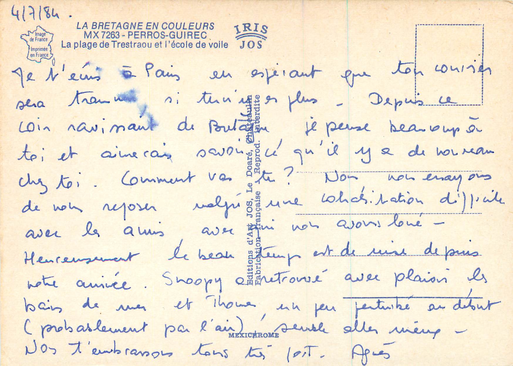 Plage de Trestraou — école de voile — Éditions d'Art Jos, n° MX 7263 — Reverso
