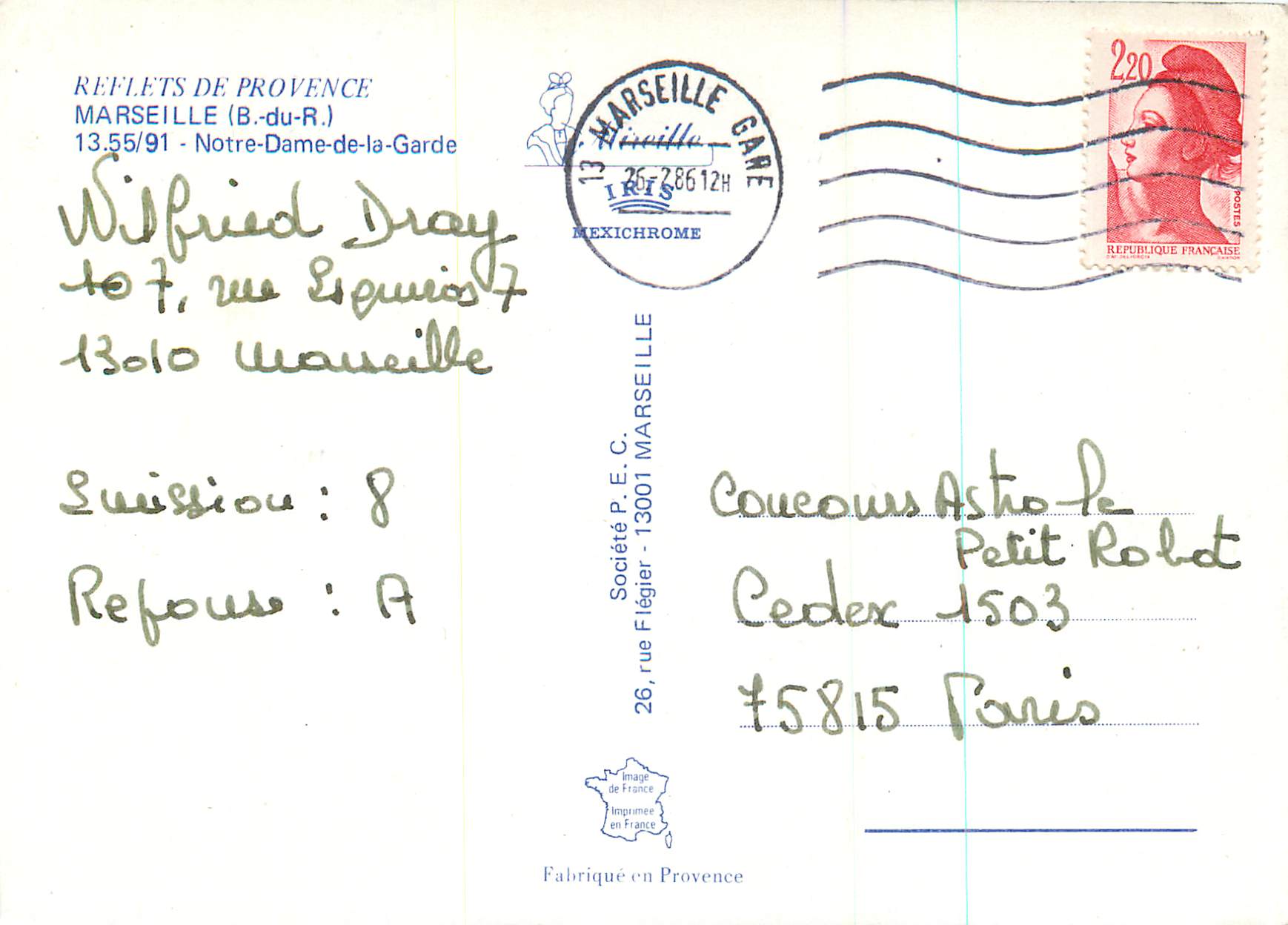 CPA Marseille B du R Notre Dame de la Garde  — Rückseite