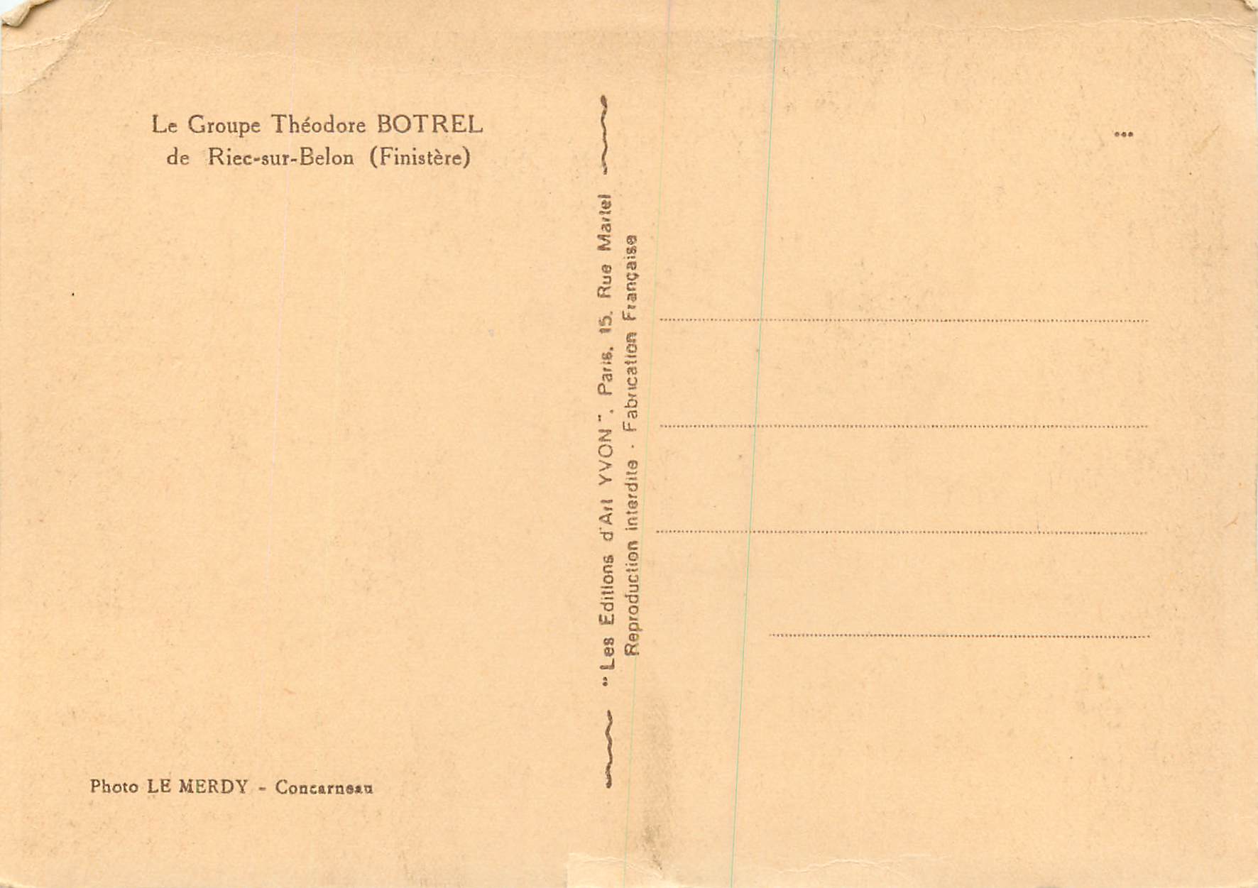 CPA Le Groupe Theodore Botrel de Riec sur Belon Finistere  — Rückseite