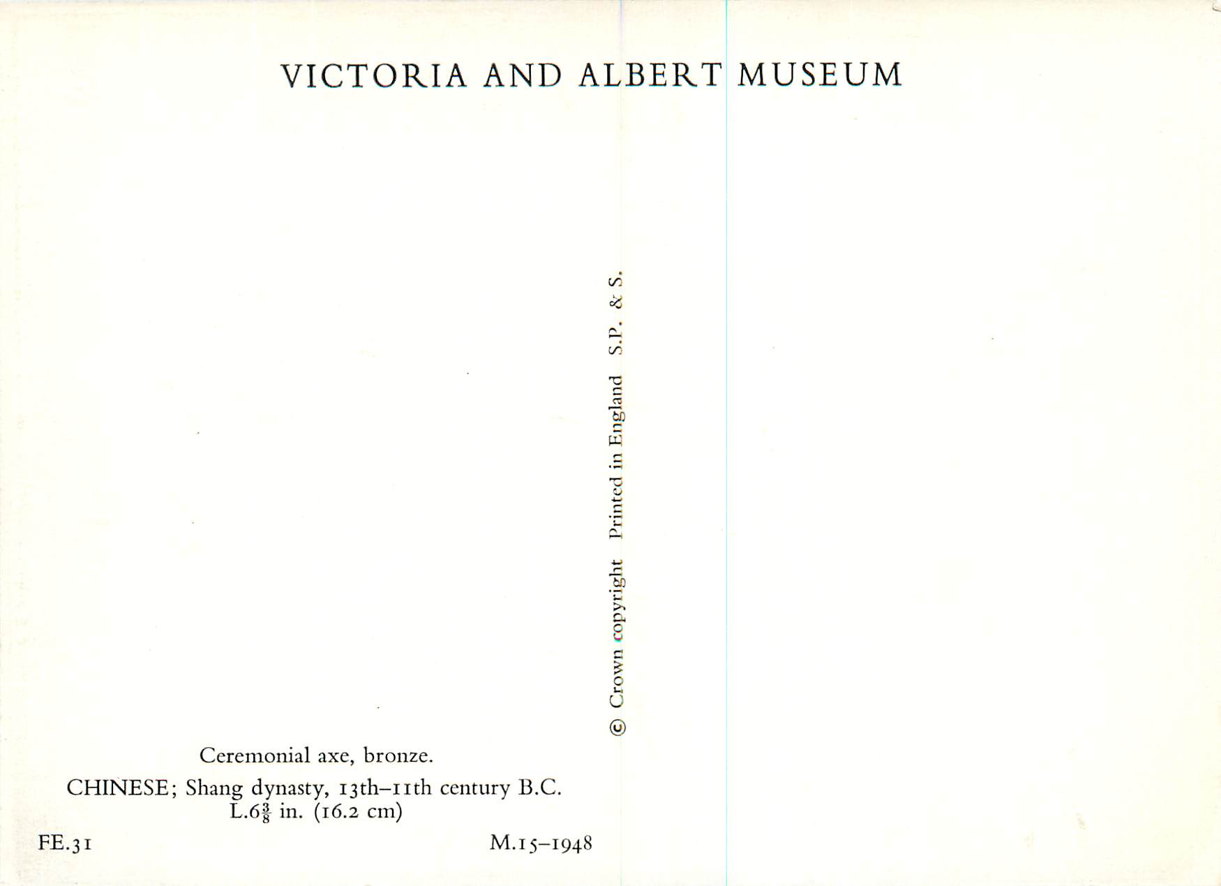 CPM Ceremonial axe bronze Victoria and Albert Museum  Chine China — Verso