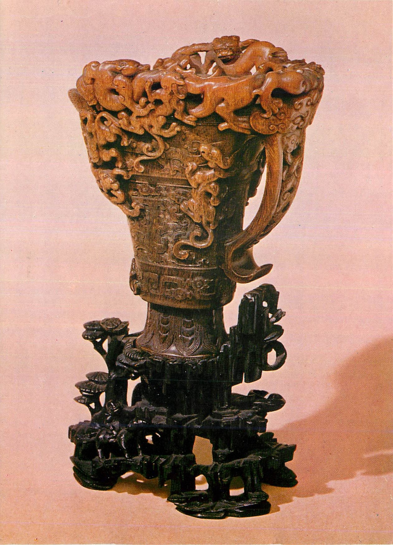 CPM Libation Cup carved rhinoceros horn wood stand Victoria and Albert Museum  Chine China