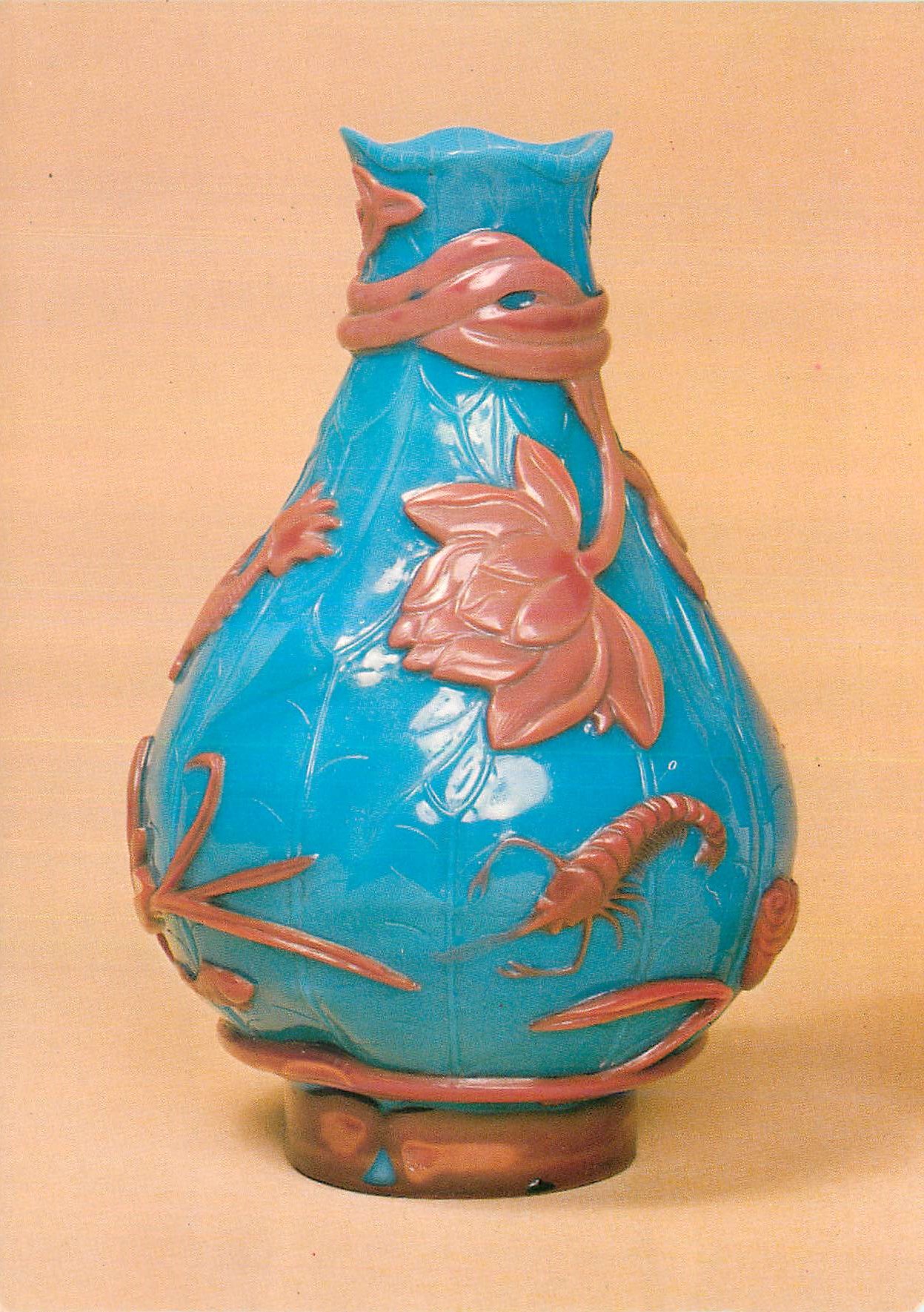 CPM Vase Turquoise and purple glass with wheel cut lotus design Victoria and Albert Museum  Chine China