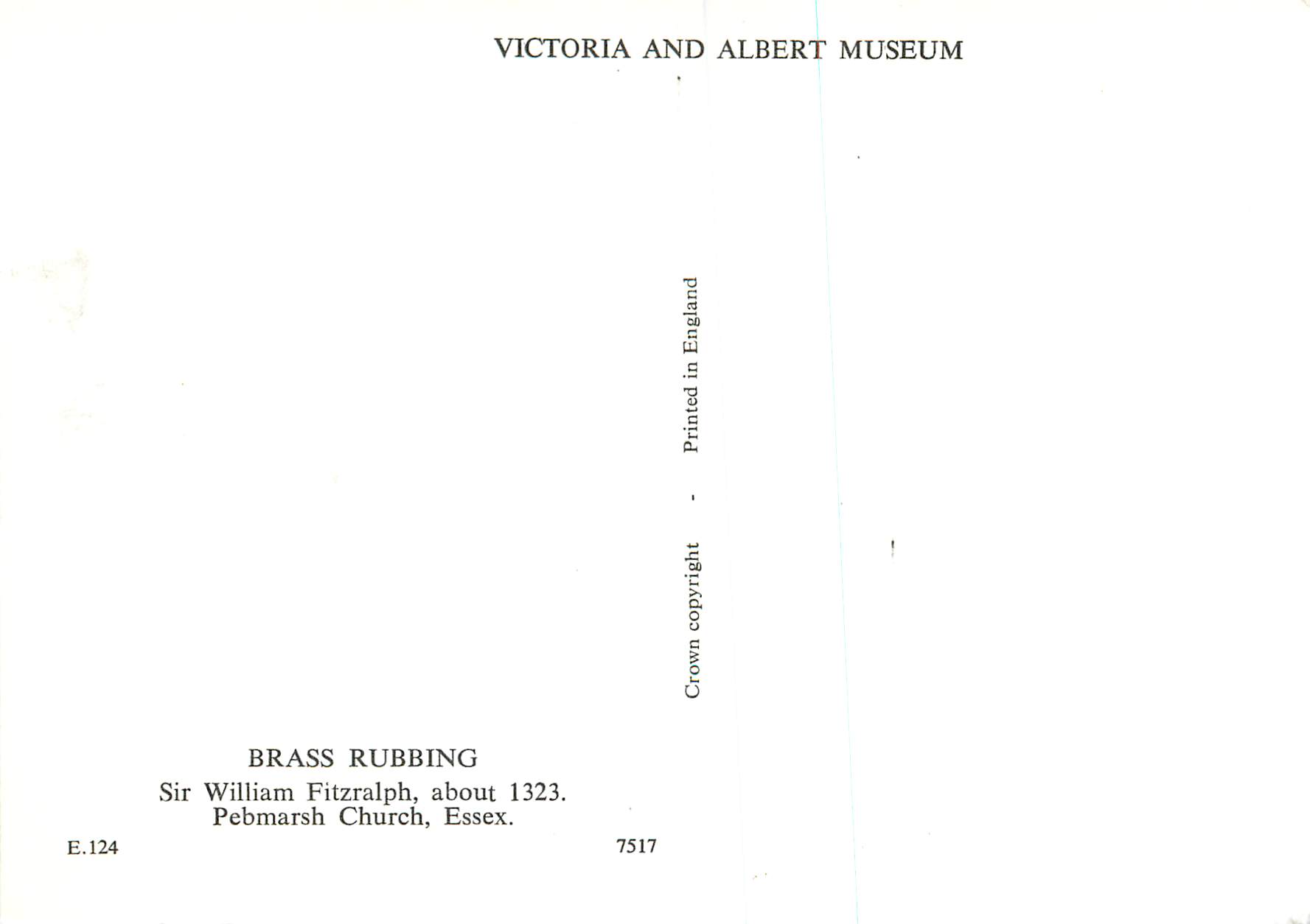 CPM Brass Rubbing Sir William Fitzralph Victoria and Albert Museum Pebmarsh Church Essex — Rückseite