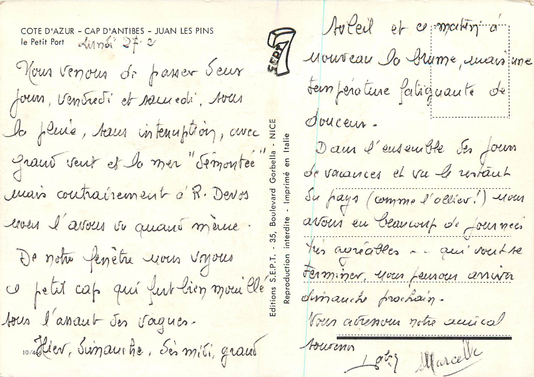 CPM Cote d Azur Cap d Antibes Juan les Pins Le Petit Port  — Rückseite