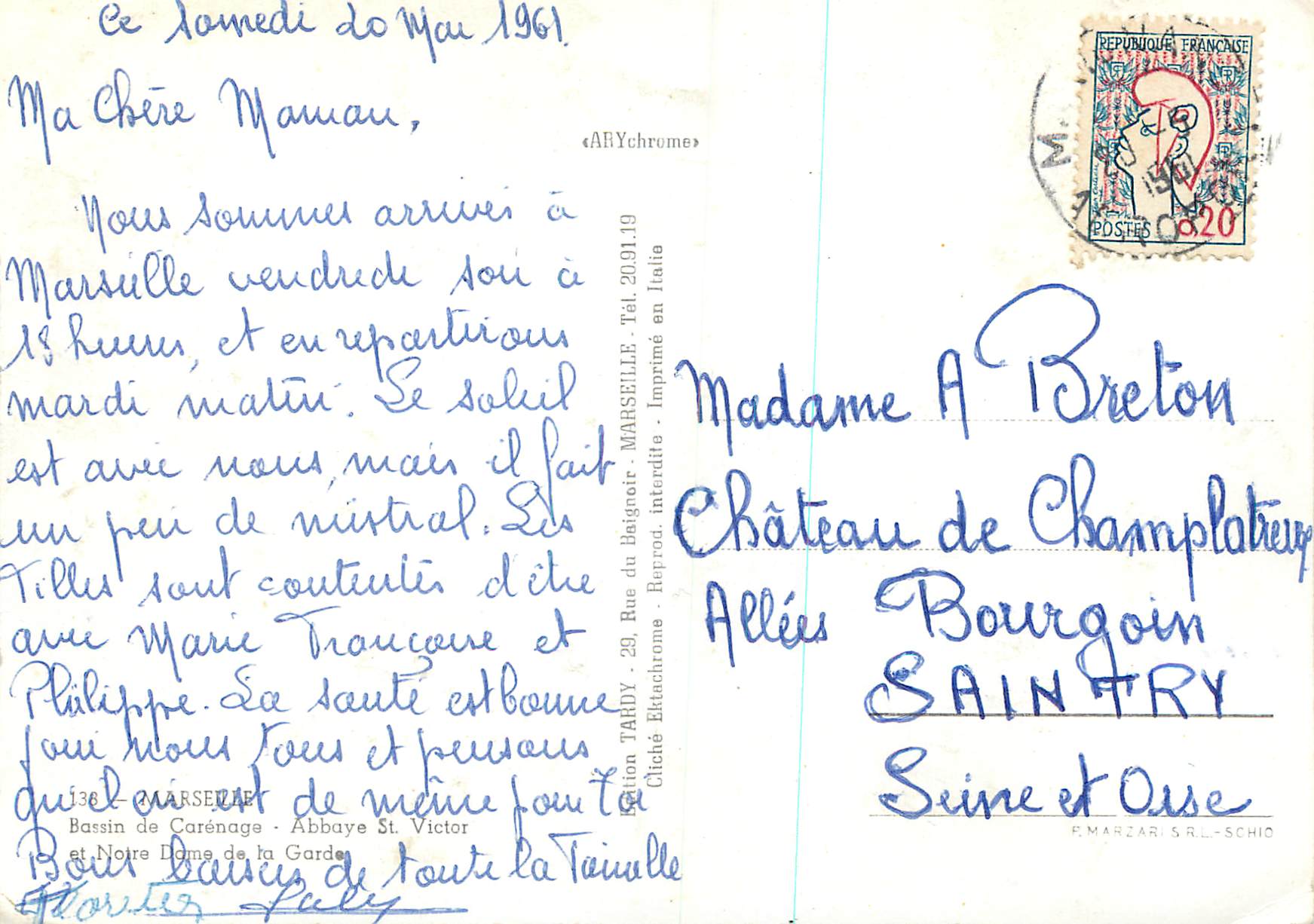 CPM Marseille Bassin de Carenage Abbaye St Victor Bateaux de peche — Verso