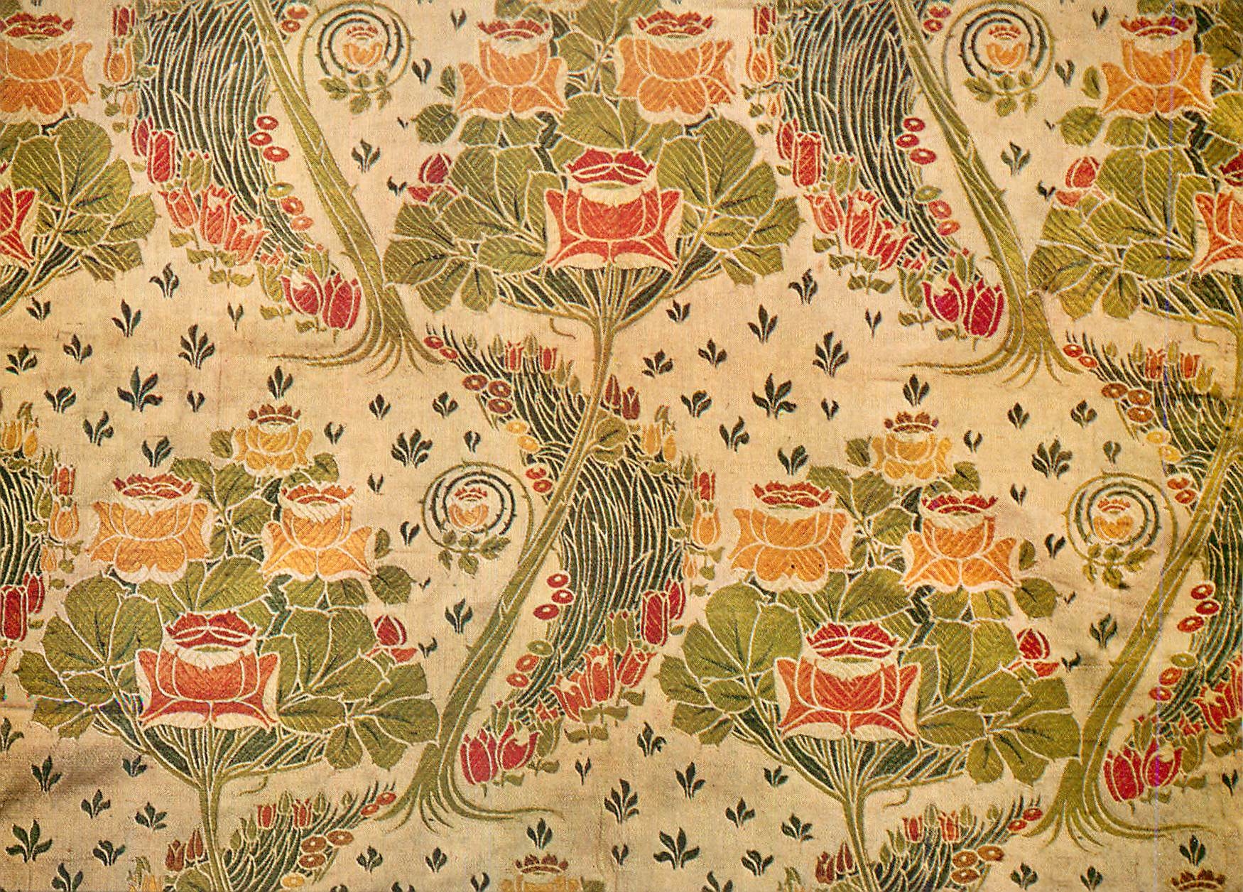 CPM Jacquard woven silk designed by Arthur Silver of the Silver Studios Victoria and Albert Museum 