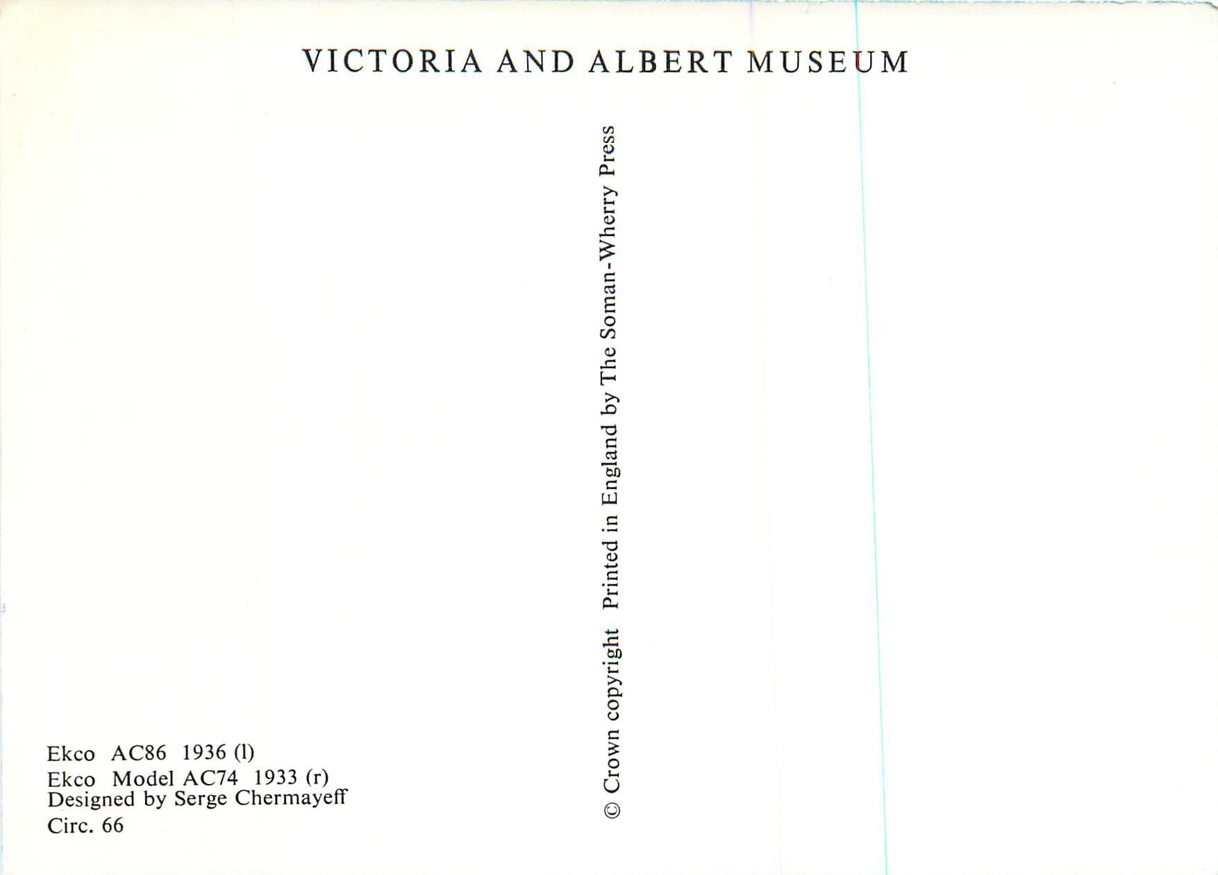 CPM Ecko  Designed by Serge Chermayeff Victoria and Albert Museum Serge Chermayeff Radio — Rückseite