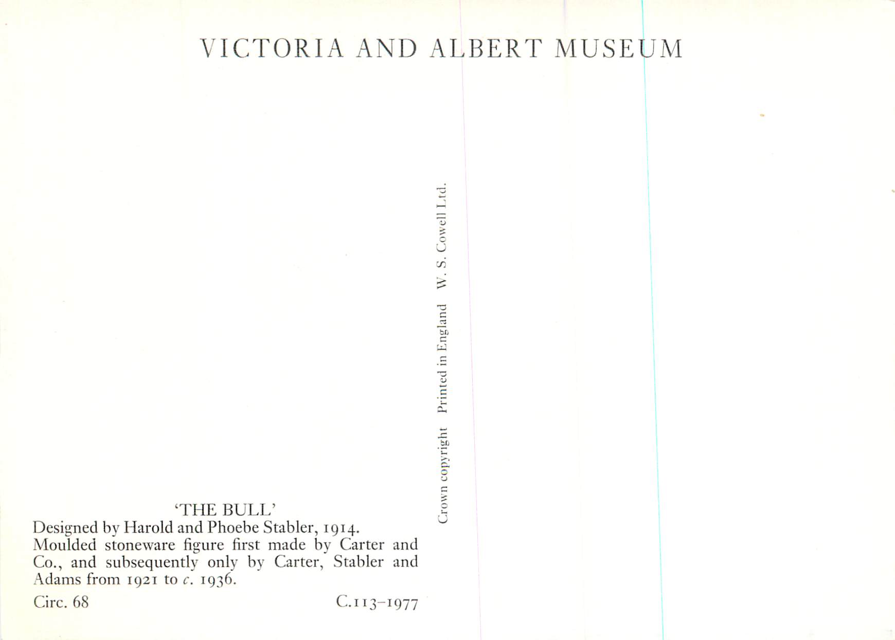 CPM The Bull Designed Phoebe Stabler Victoria and Albert Museum Carter Stabler and Adams — Rückseite