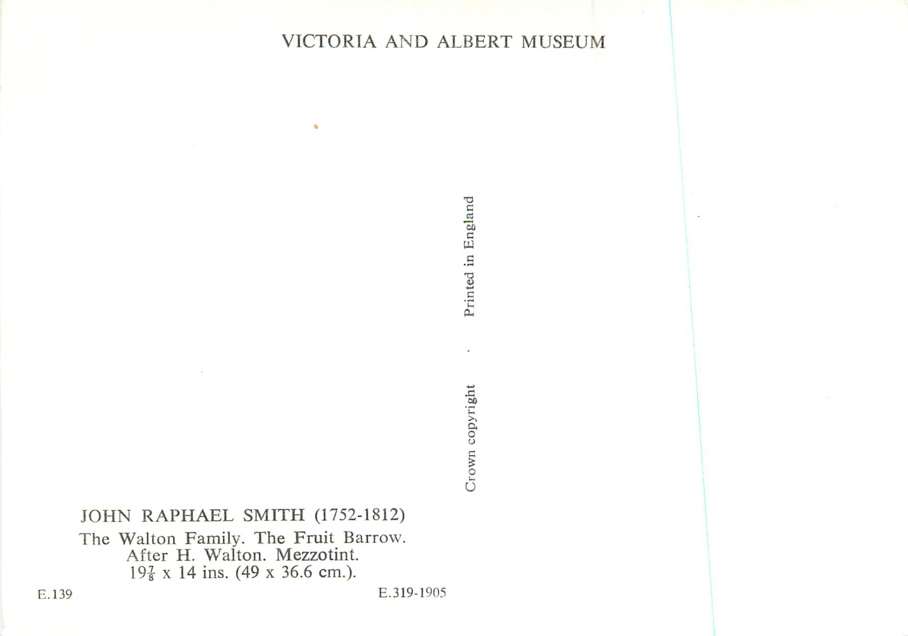 CPM John Raphael Smith The Walton Family The Fruit Barrow Victoria and Albert Museum  — Verso