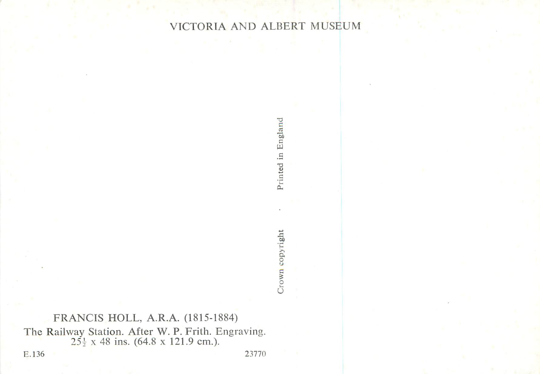 CPM Francis Holl The Railway Station Victoria and Albert Museum  — Verso