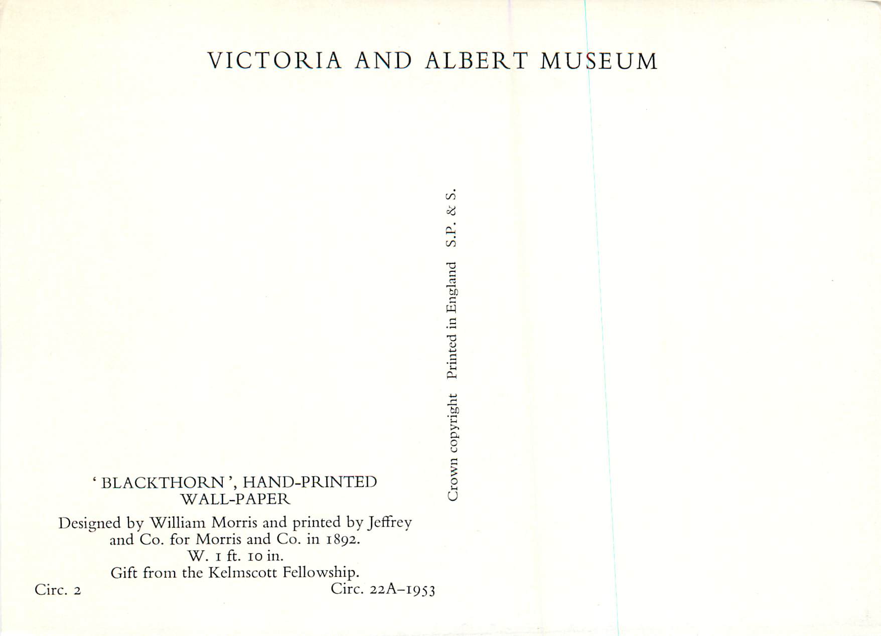 CPM Blackthorn Hand Printed Wall Paper Victoria and Albert Museum  — Rückseite