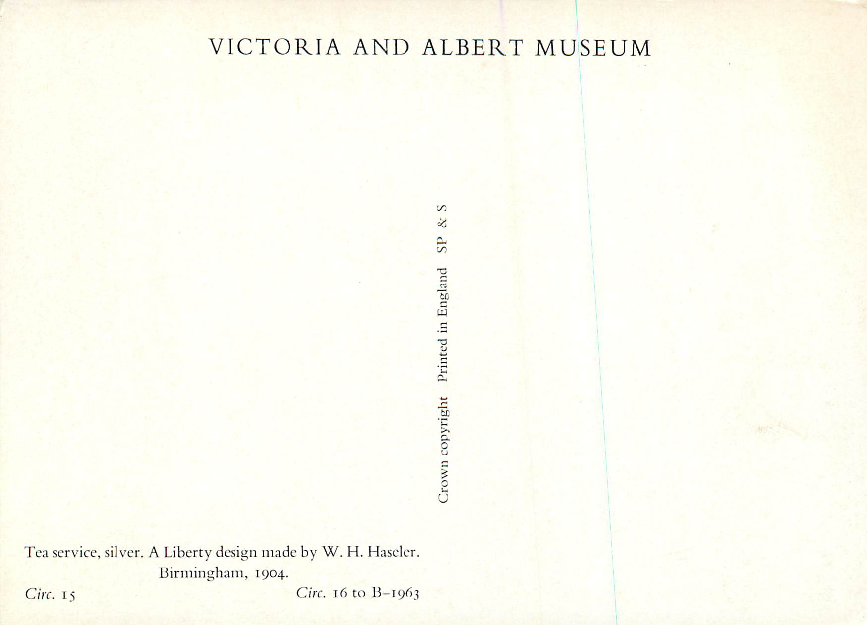 CPM Tea silver Victoria and Albert Museum Haseler Birmingham — Rückseite