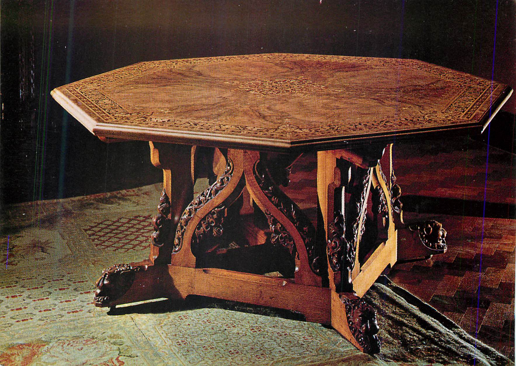 CPM Octagonal table walnut inlaid with a Gothic design Victoria and Albert Museum Crace and Sons Wimpole street