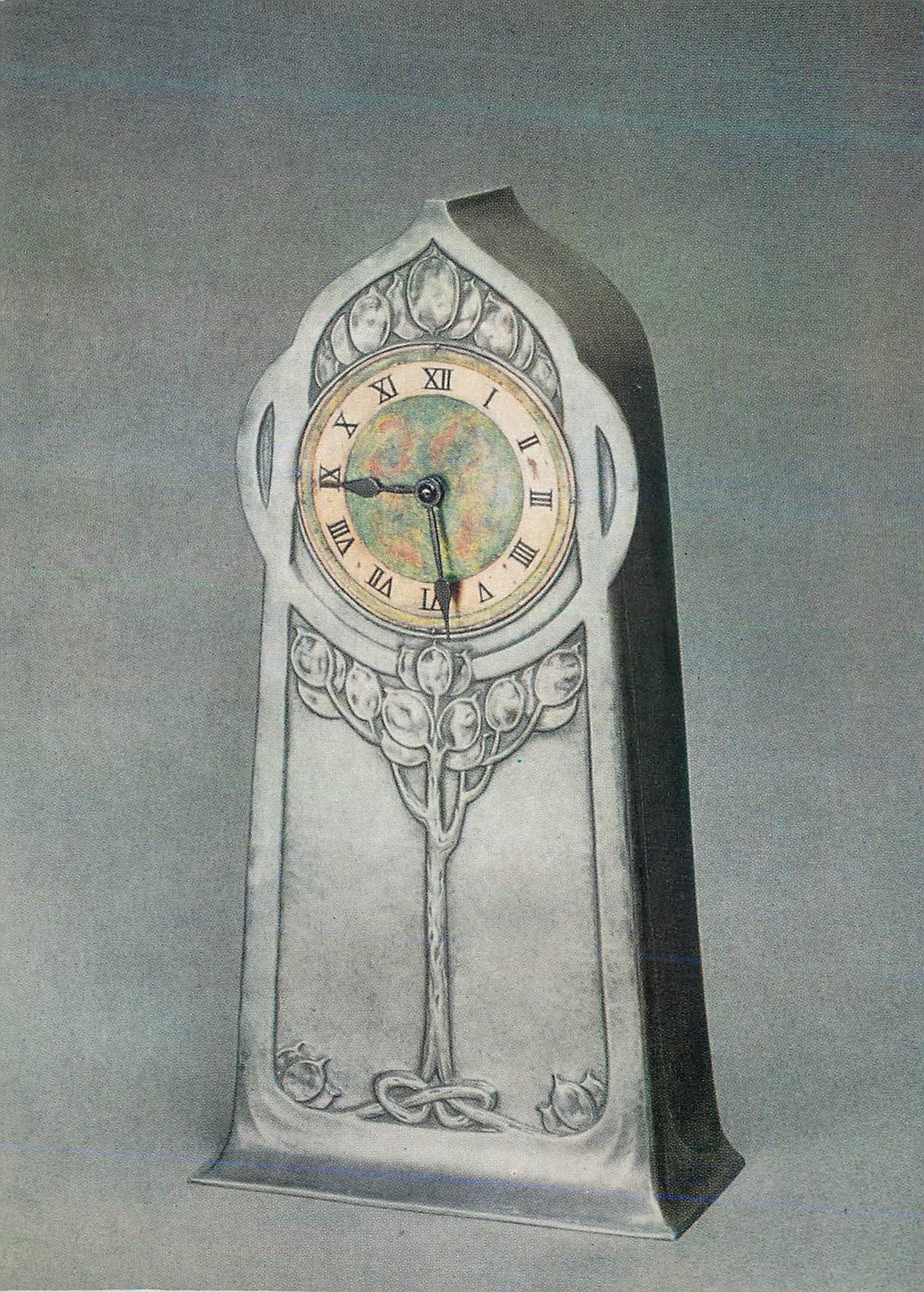 CPM Tudric pewter clock with enamel decoration Victoria and Albert Museum Haseler