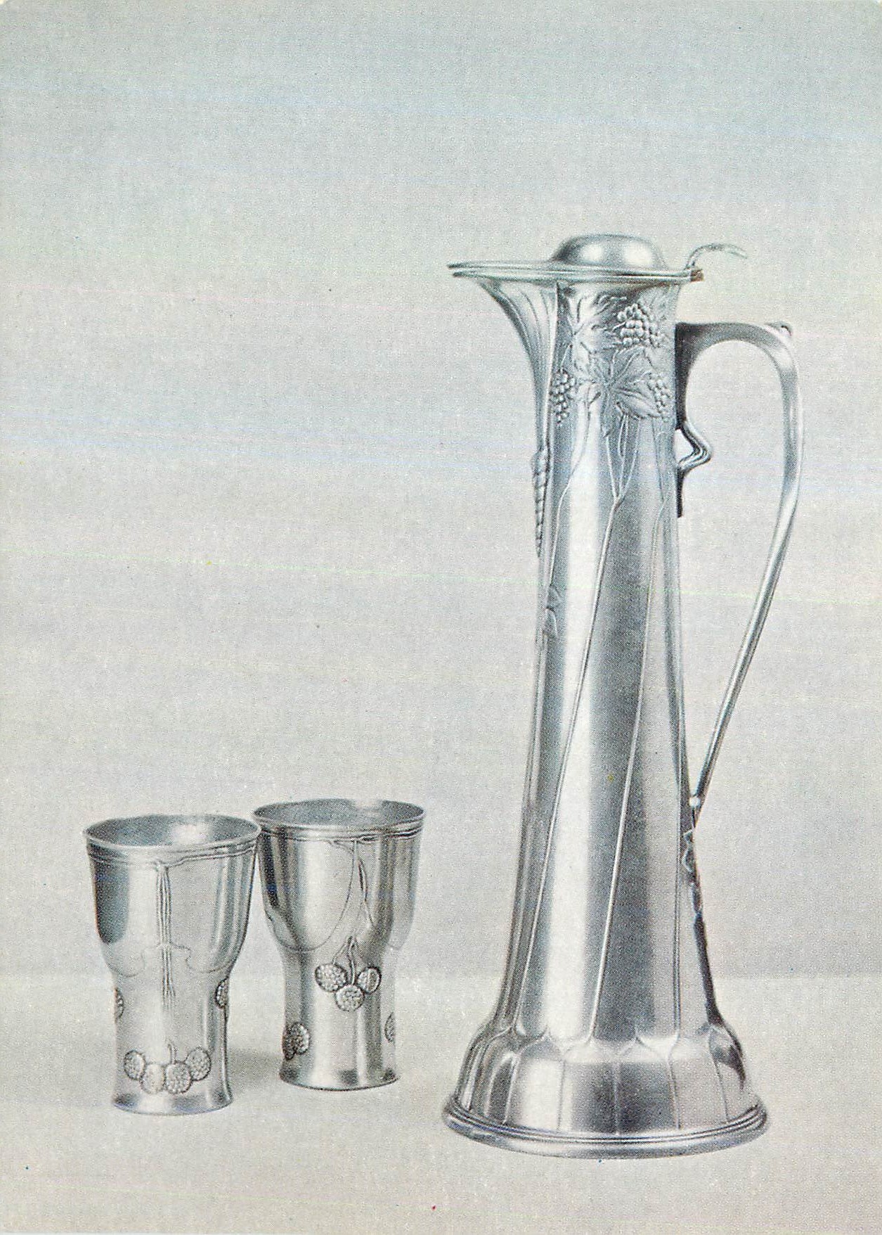 CPM Claret jug and two goblets pewter Victoria and Albert Museum Walter Scherf & Co
