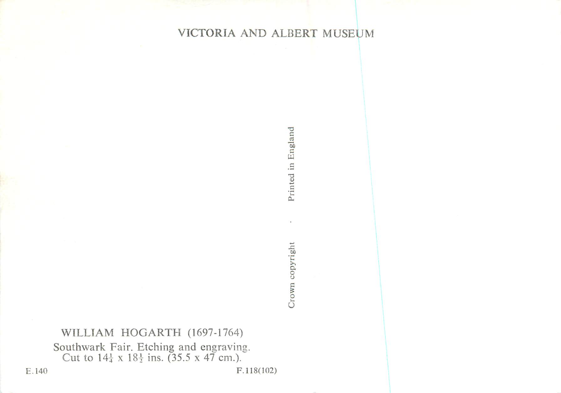 CPM William Hogarth Southwark Fair Etching and Engraving Victoria and Albert Museum  — Rückseite