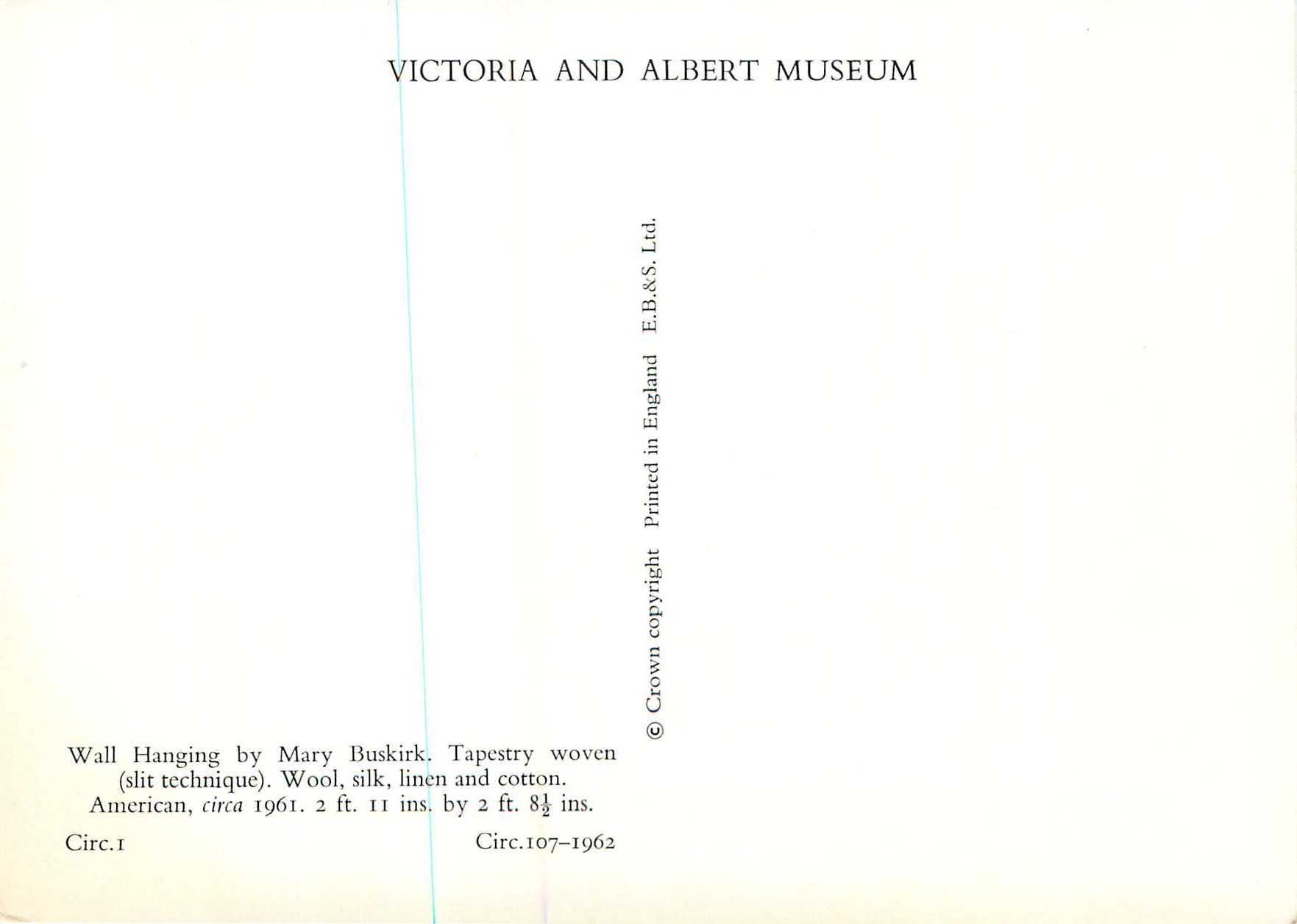 CPM Wall hanging by Mary Busirk Tapestry woven Victoria and Albert Museum  — Rückseite