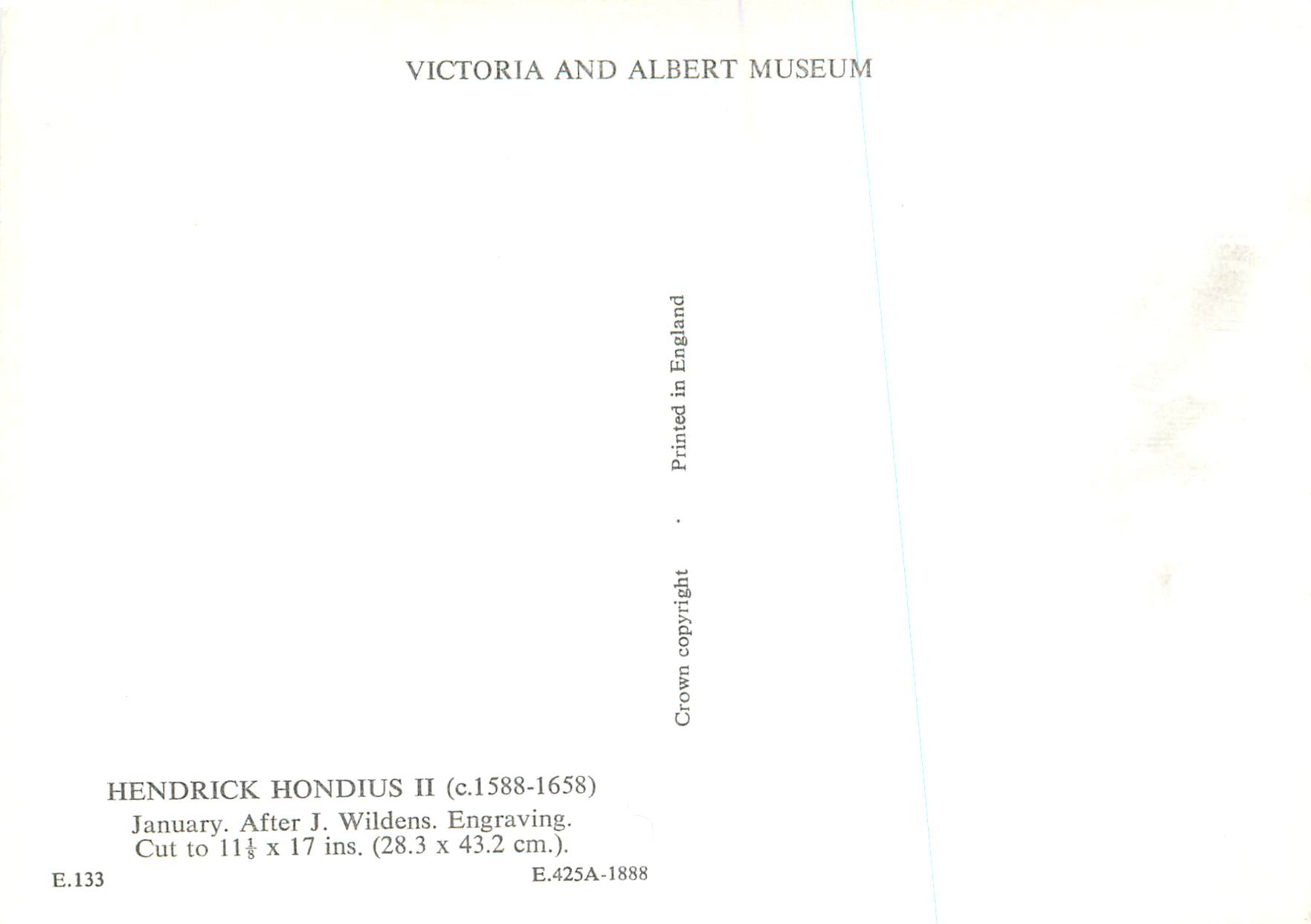 CPM Hendrick Hondius II January Engraving Victoria and Albert Museum  — Verso