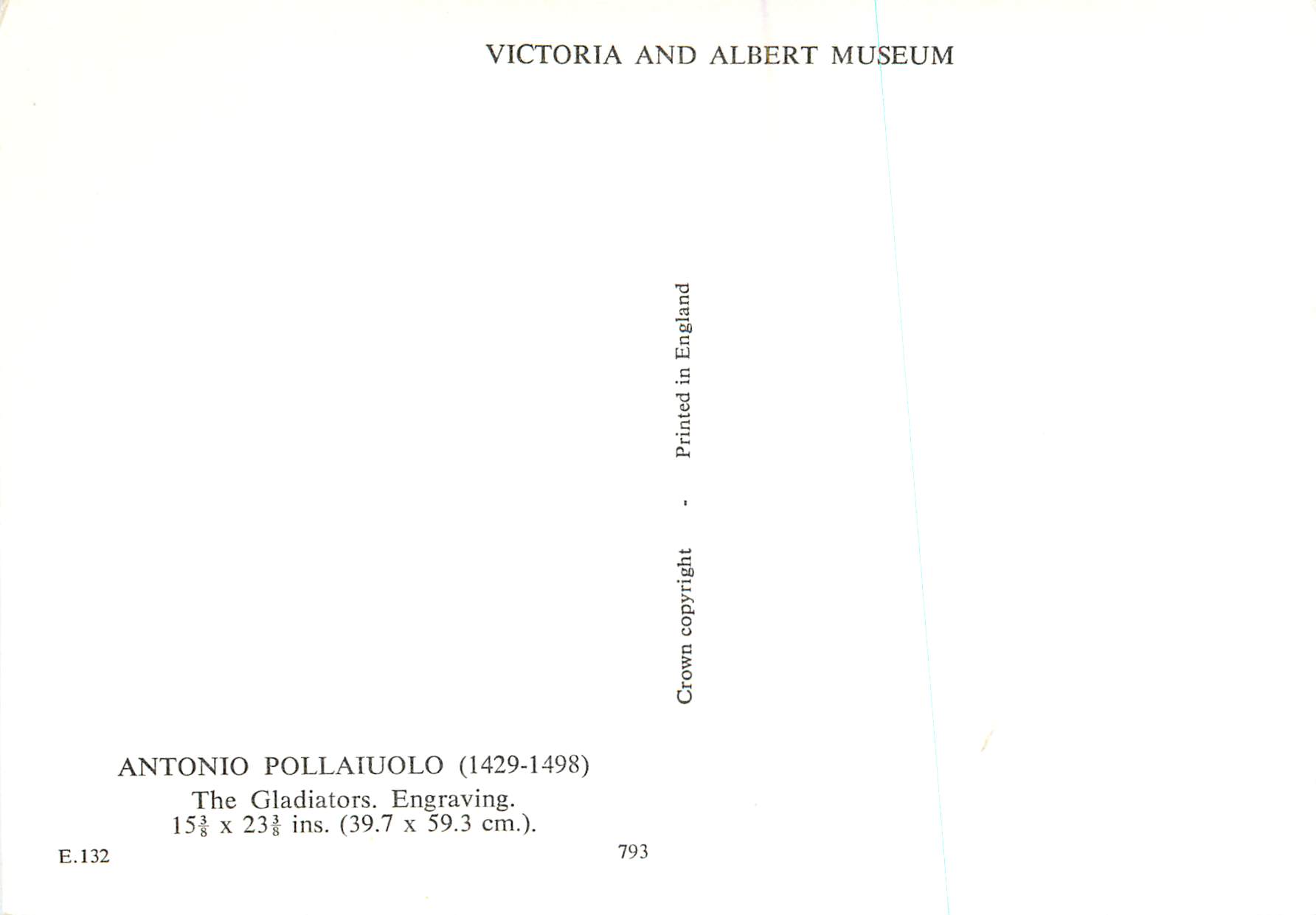 CPM Antonio Pollaiuolo The Gladiators Engraving Victoria and Albert Museum  — Verso