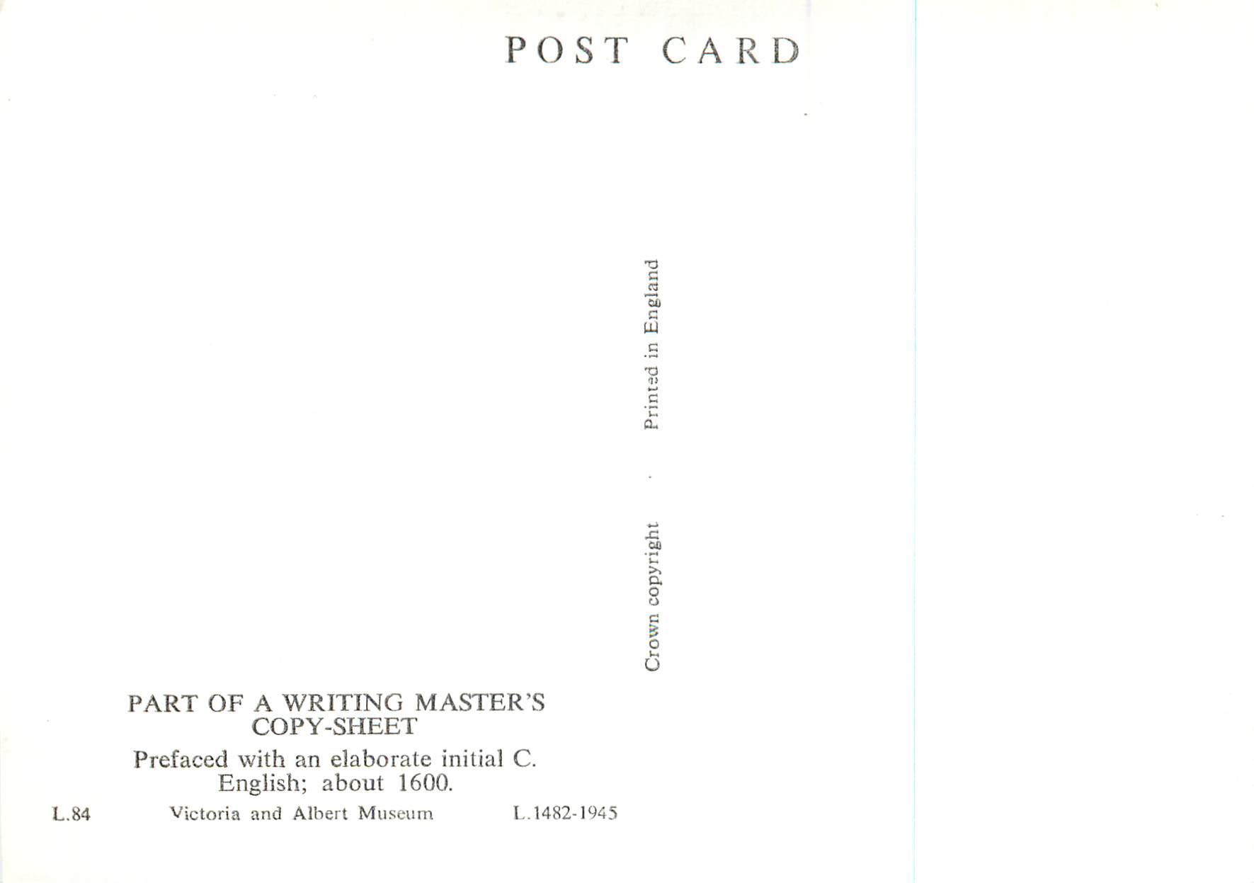 CPM Part of a Writing masters copy sheet Victoria and Albert Museum  — Rückseite