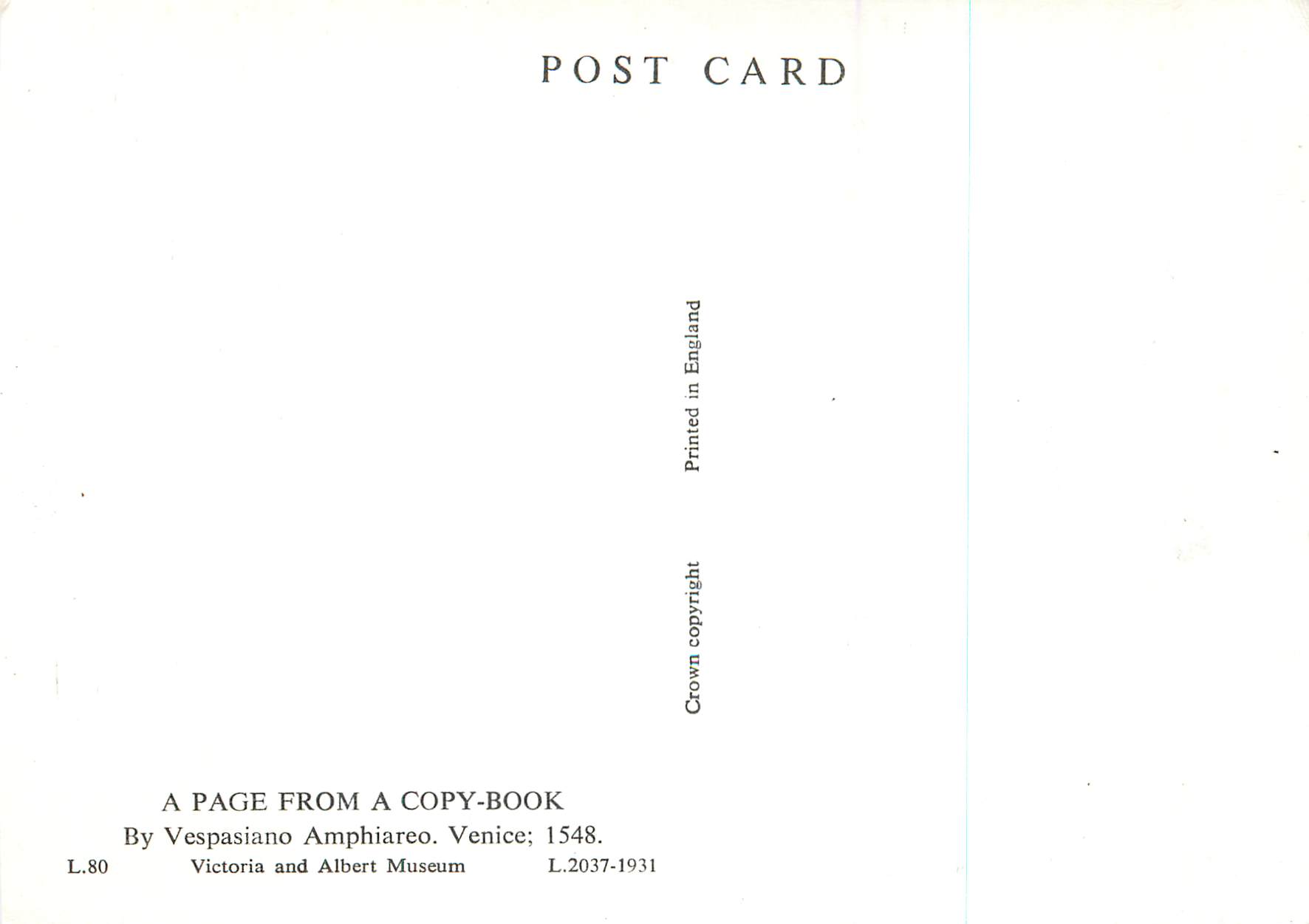 CPM A page from a copy book Victoria and Albert Museum Venice Venise — Rückseite