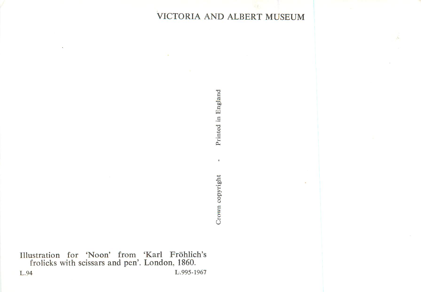 CPM Illustration for Noon from Karl Frohlichs Victoria and Albert Museum  — Rückseite