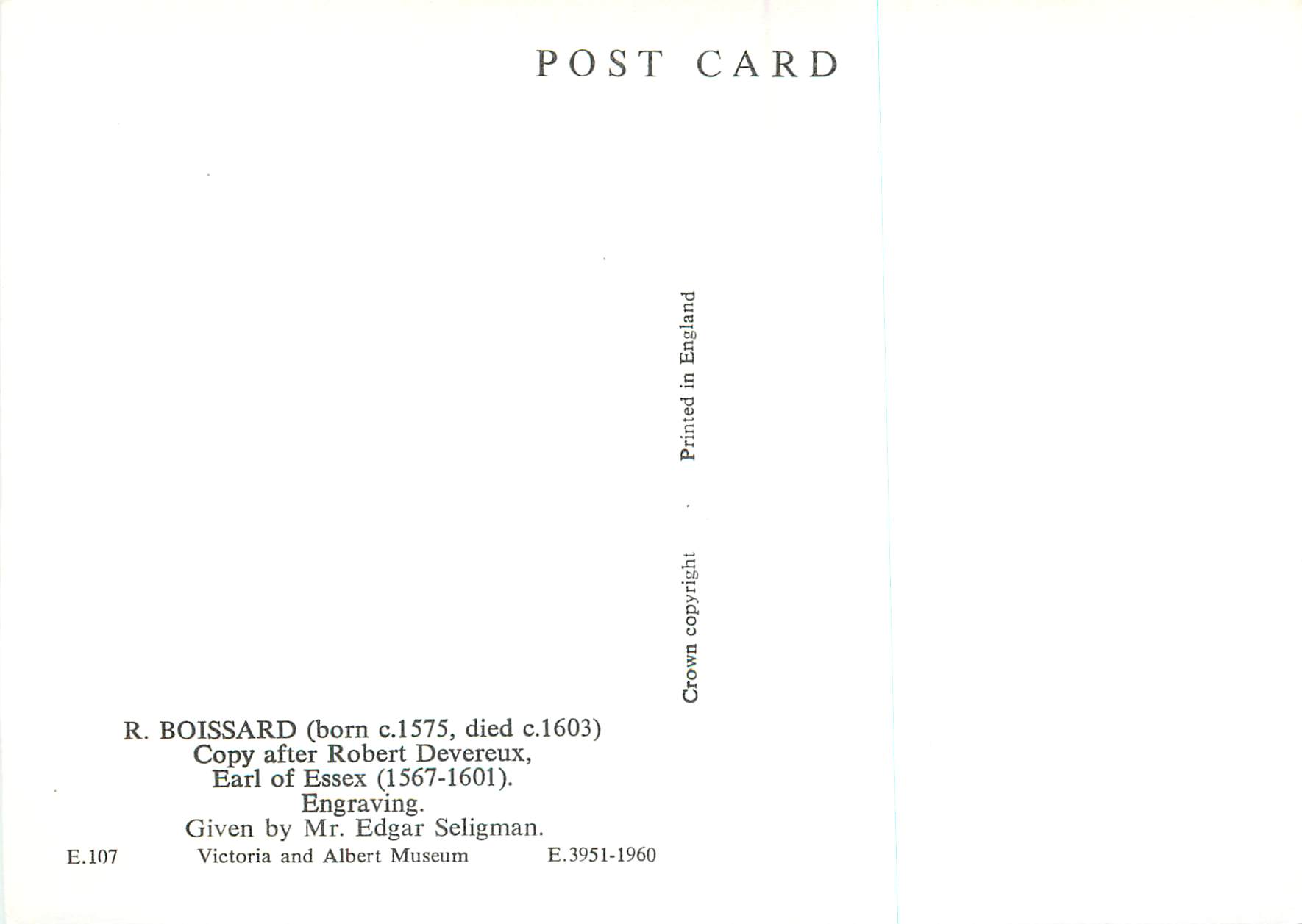 CPM R Boissard Copy after Robert Devereux Victoria and Albert Museum  — Rückseite