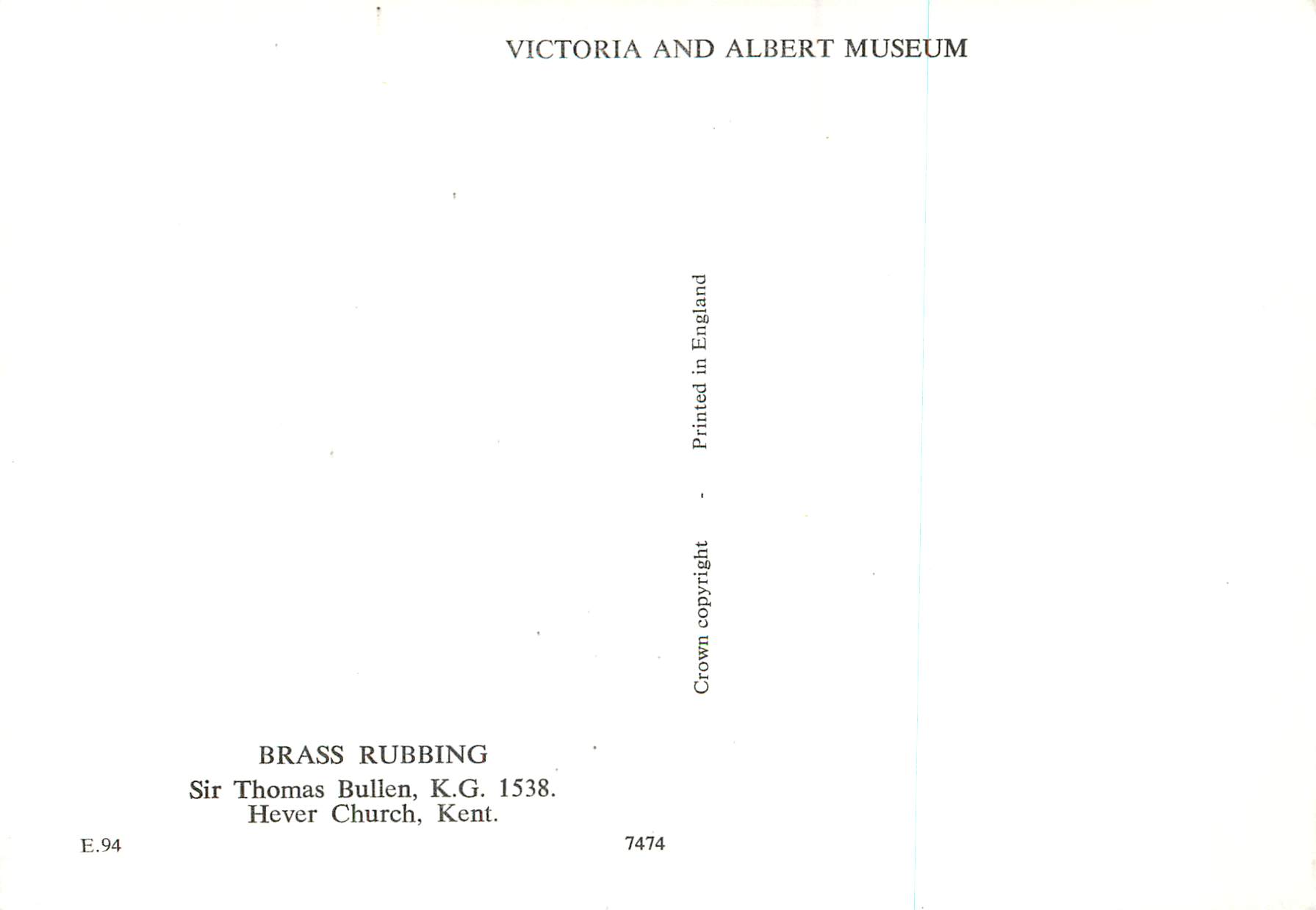 CPM Brass Rubbings Sir Thomas Bullen Victoria and Albert Museum Hever Church Kent — Rückseite