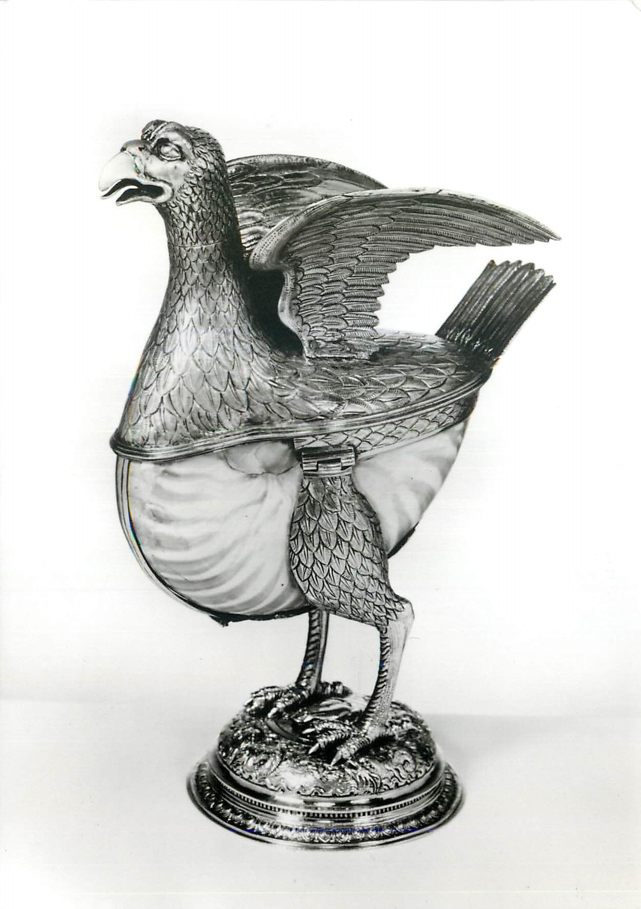 CPM Salt Silver gilt mounted nautilus shell in the form of a Gamecock Victoria and Albert Museum 