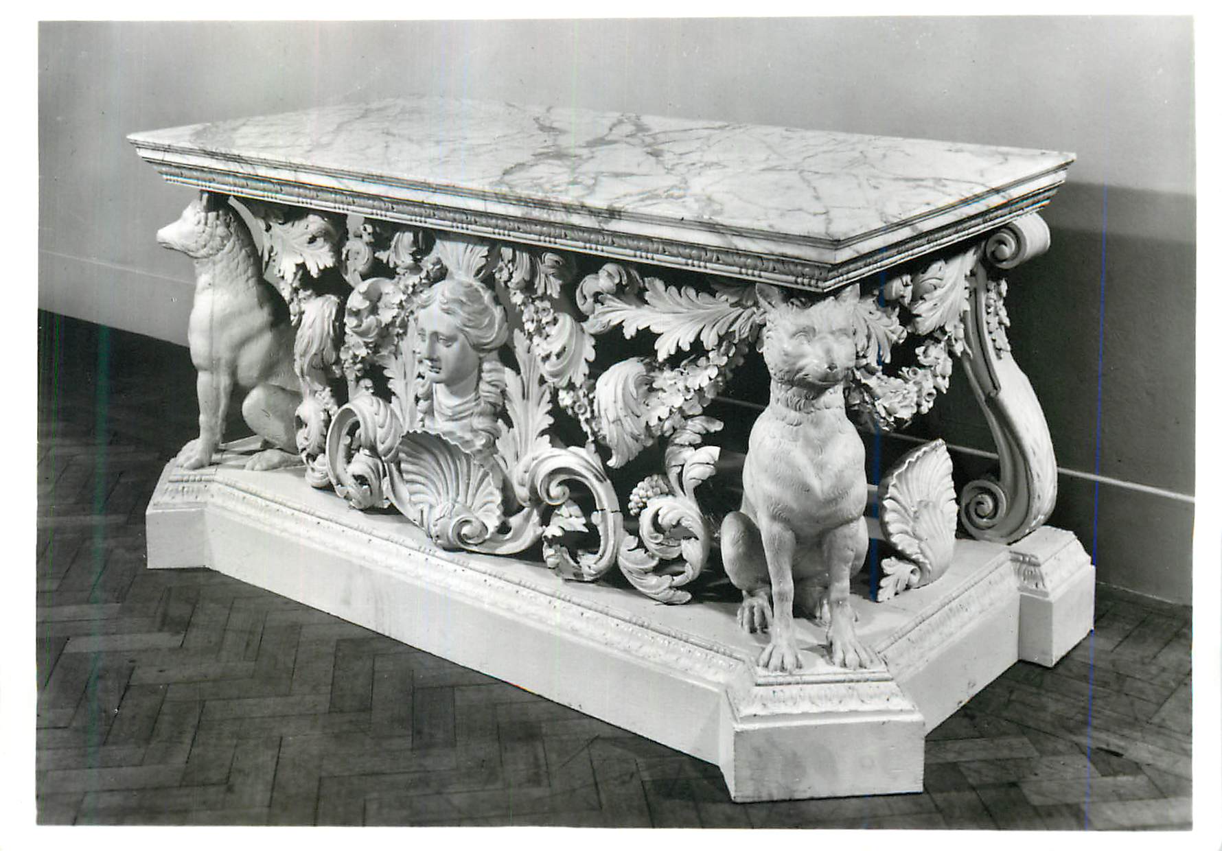 CPM Side table Carved pinewood painted white with white marble Victoria and Albert Museum 