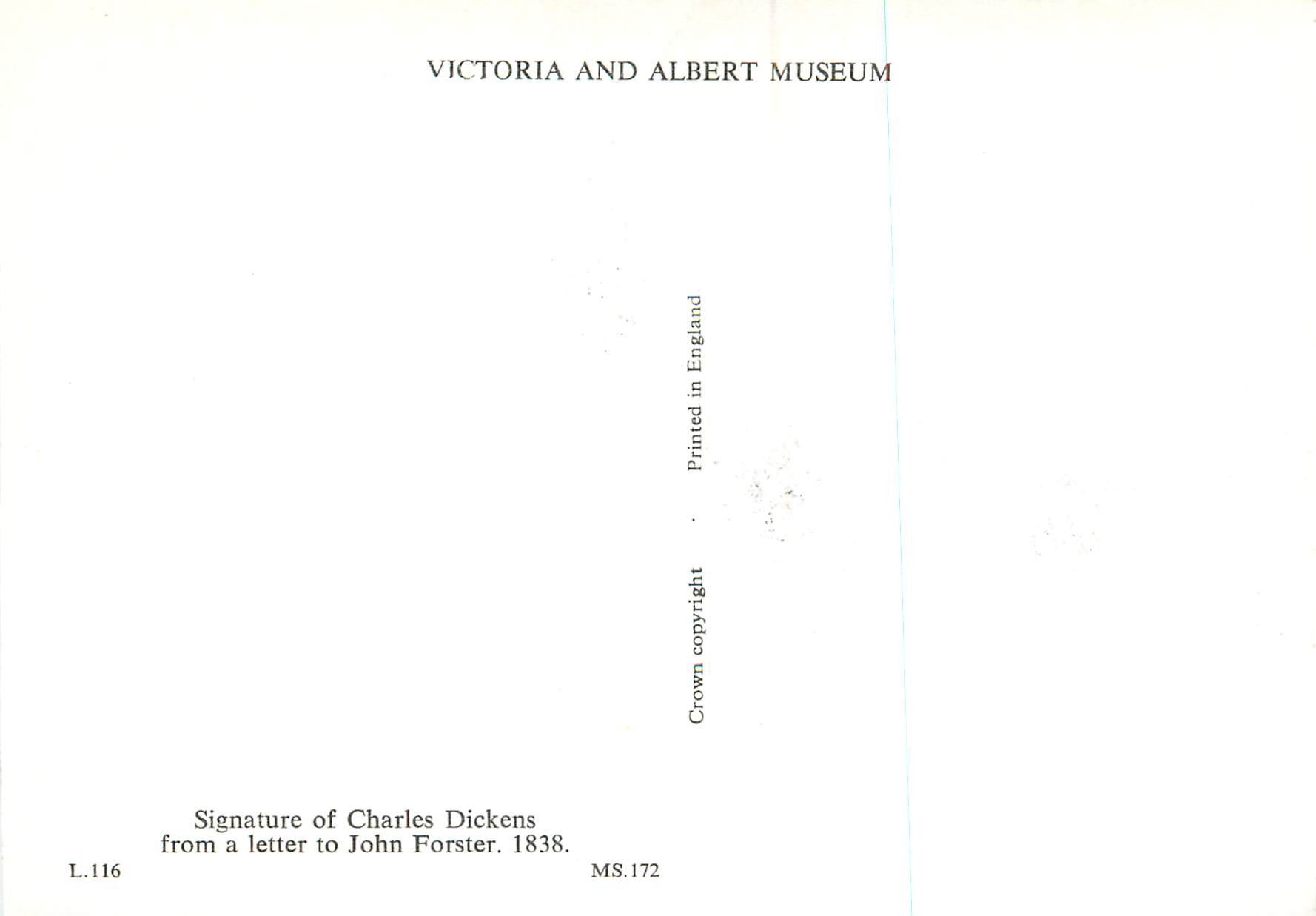 CPM Signature of Charles Dickens Victoria and Albert Museum  — Rückseite