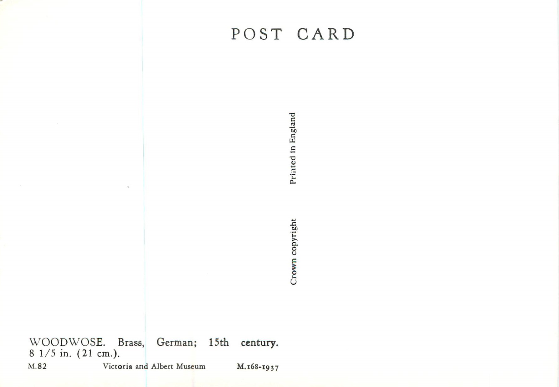 CPM Woodrose Brass German Victoria and Albert Museum  — Verso