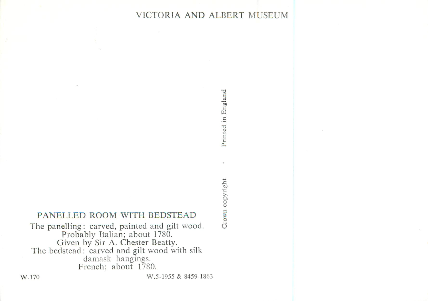 CPM Panelled room with Bedstead Victoria and Albert Museum  — Verso