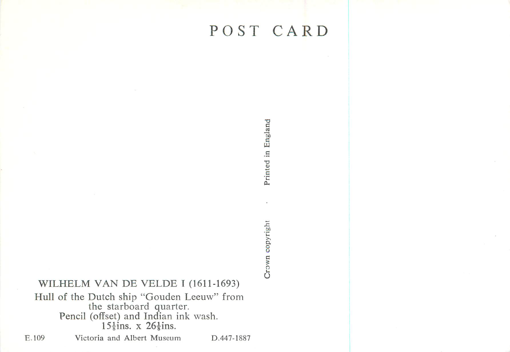 CPM Wilhelm Van de Velde Victoria and Albert Museum  — Rückseite