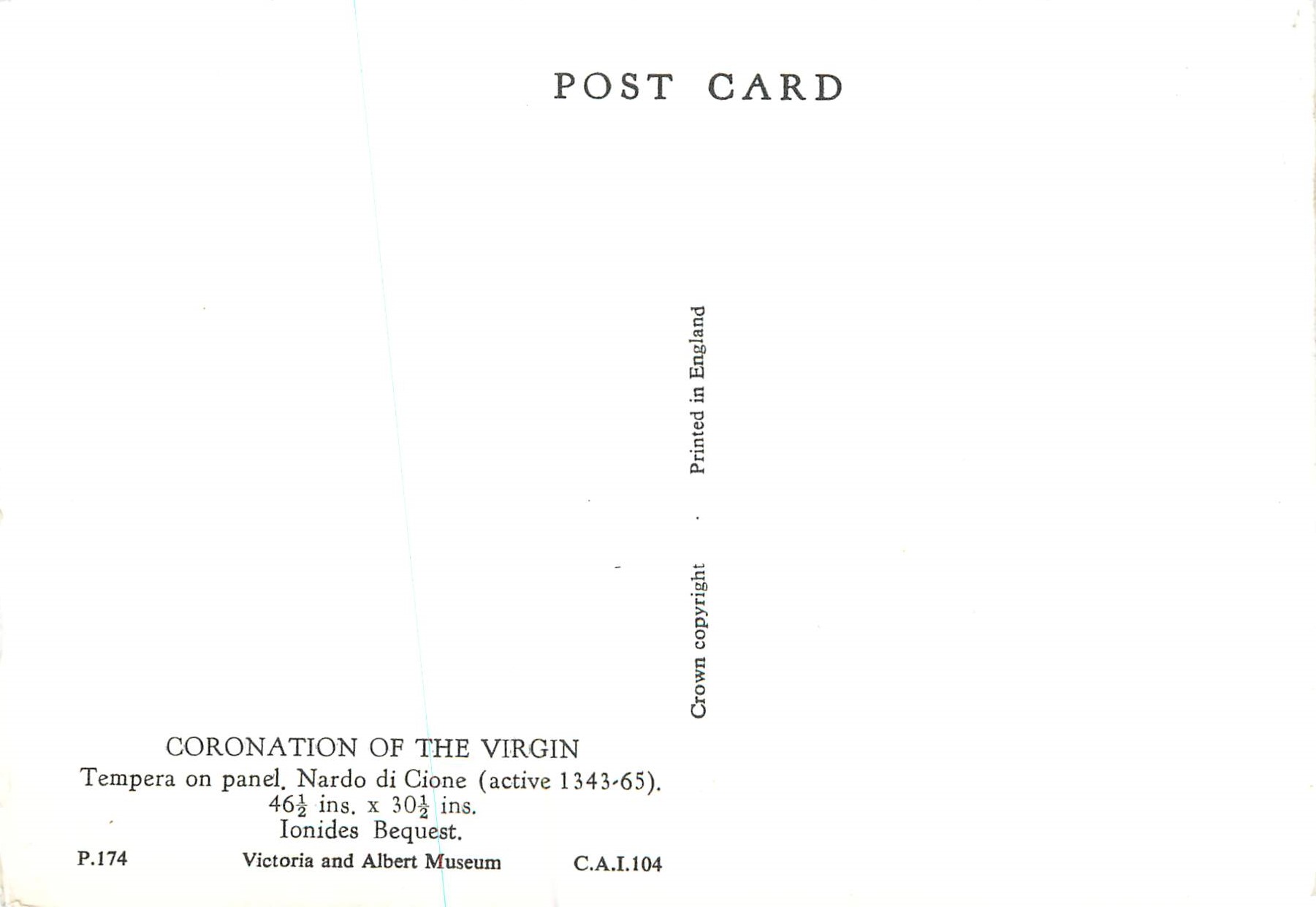 CPM Coronation of the virgin Victoria and Albert Museum  — Rückseite