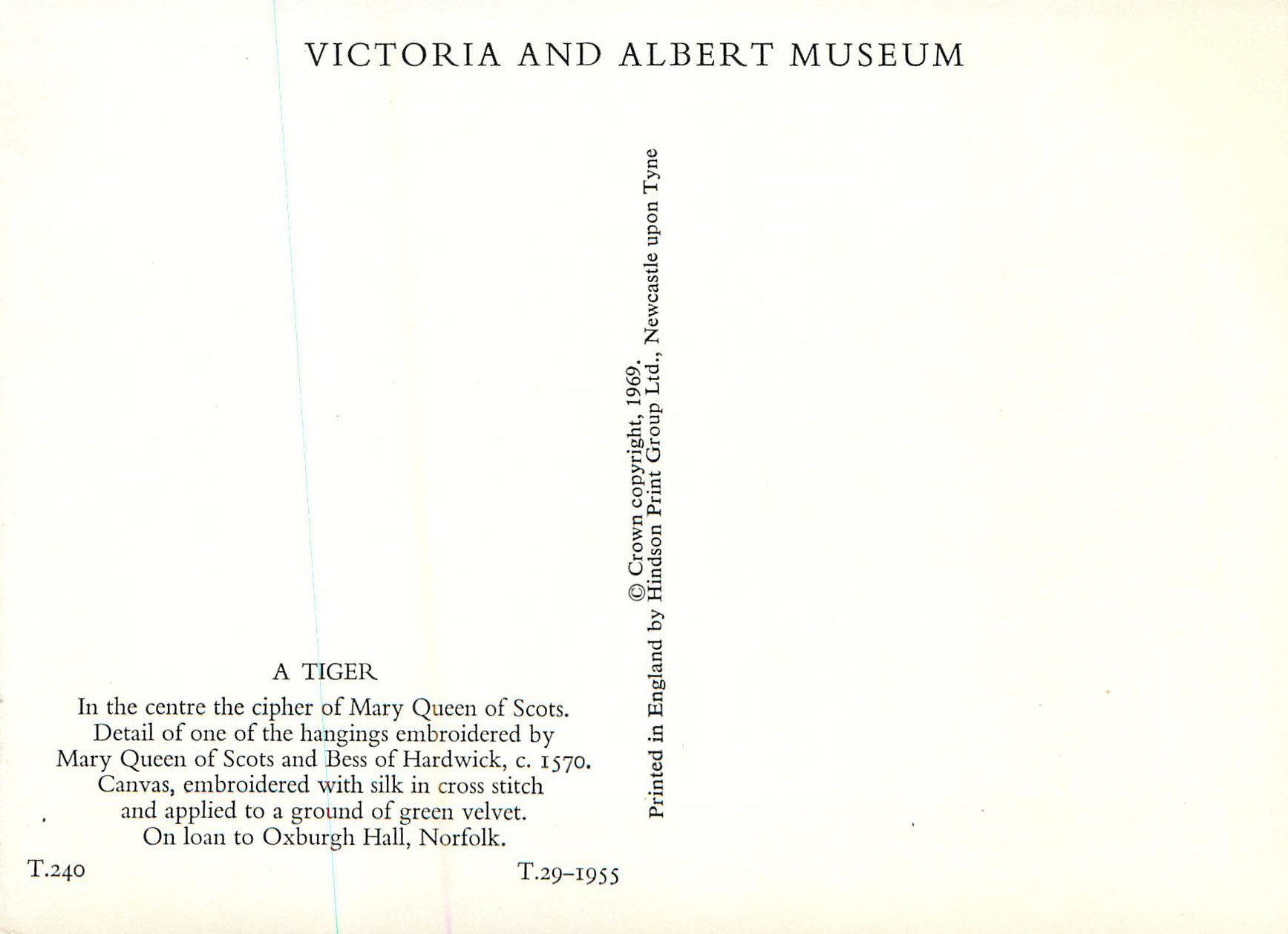 CPM A Tiger In the centre of the cipher of Mary Queen of Scots Victoria and Albert Museum  — Rückseite
