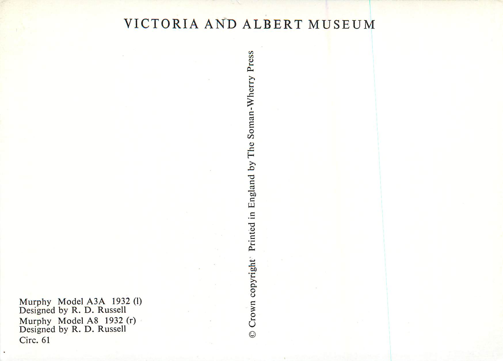 CPM Murphy Model Designed by RD Russell Victoria and Albert Museum  Radio Russell — Rückseite