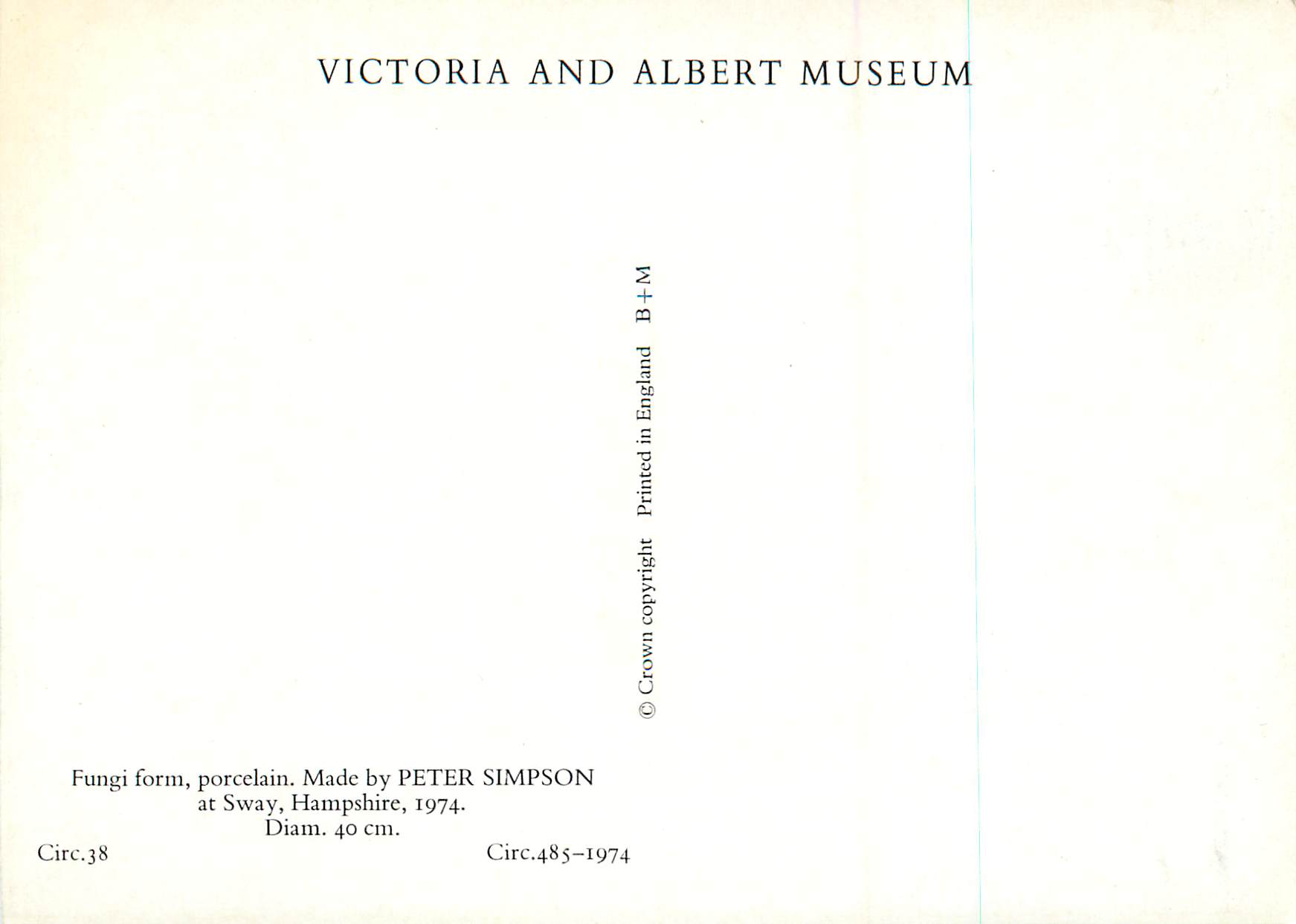 CPM Fungi form Made by Peter Simpson Victoria and Albert Museum  — Verso