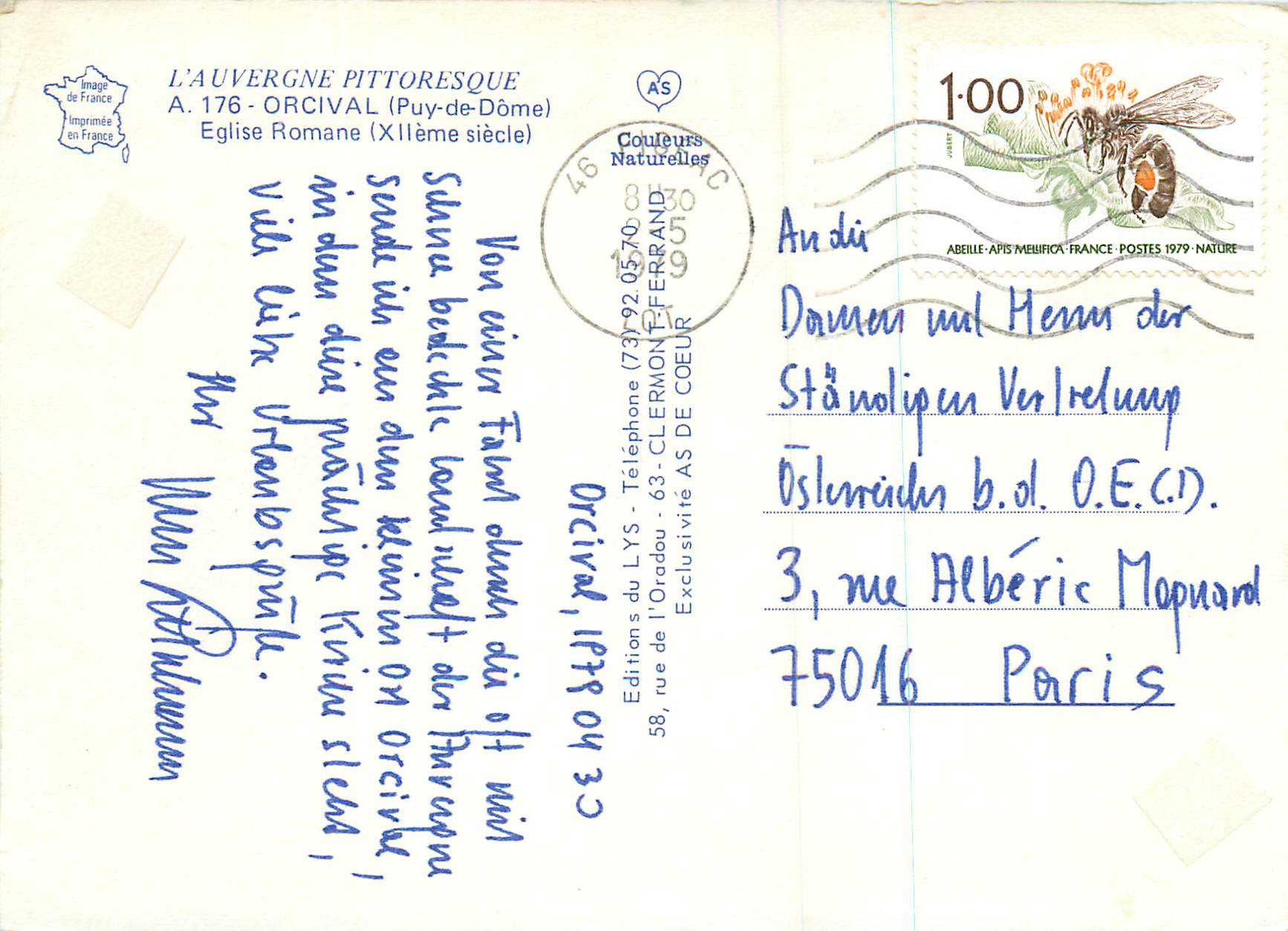 CPM Orcival Puy de Dome Eglise Romane  — Verso