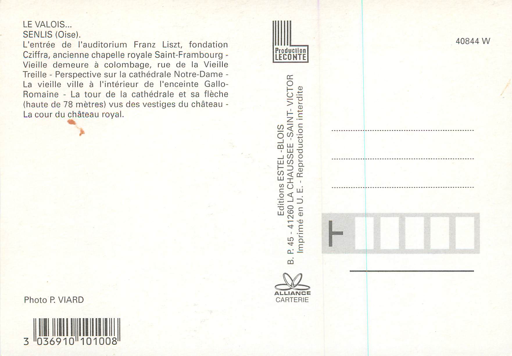 Das alte Senlis — Verlag: Estel-Blois Editions, Seriennummer 40844 W — Rückseite
