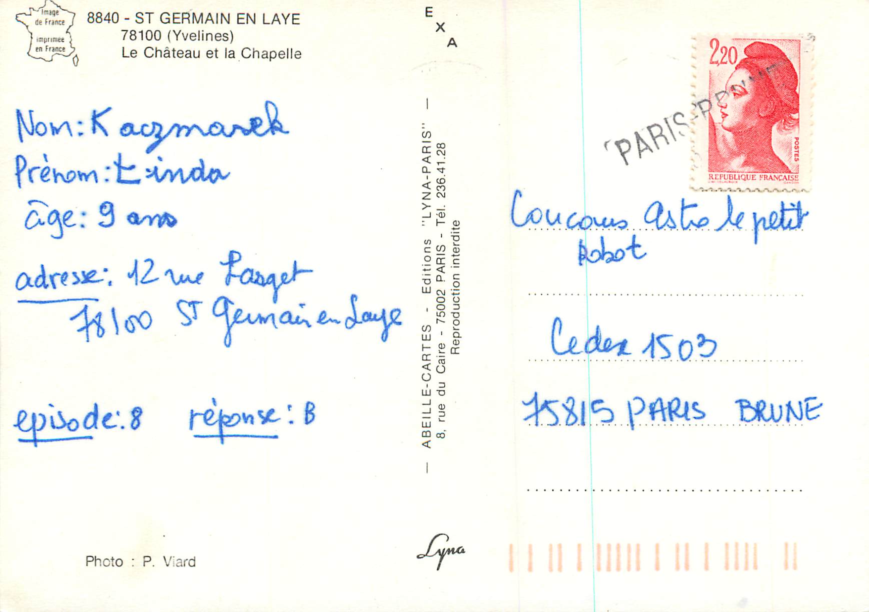 Das Schloss und die Kapelle — Saint-Germain-en-Laye — Éditions ABEILLE-CARTES — Rückseite
