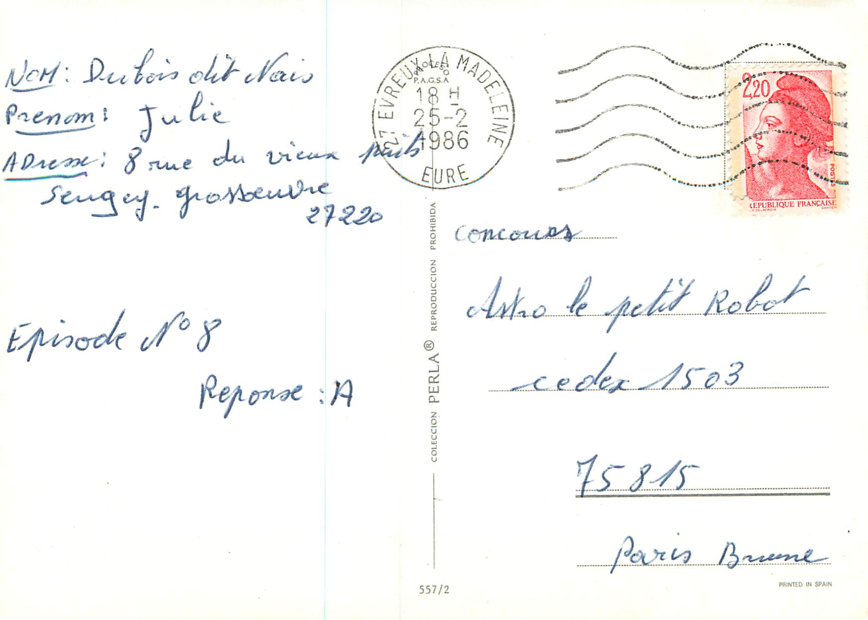 CPM Enfant Danseuse — Rückseite