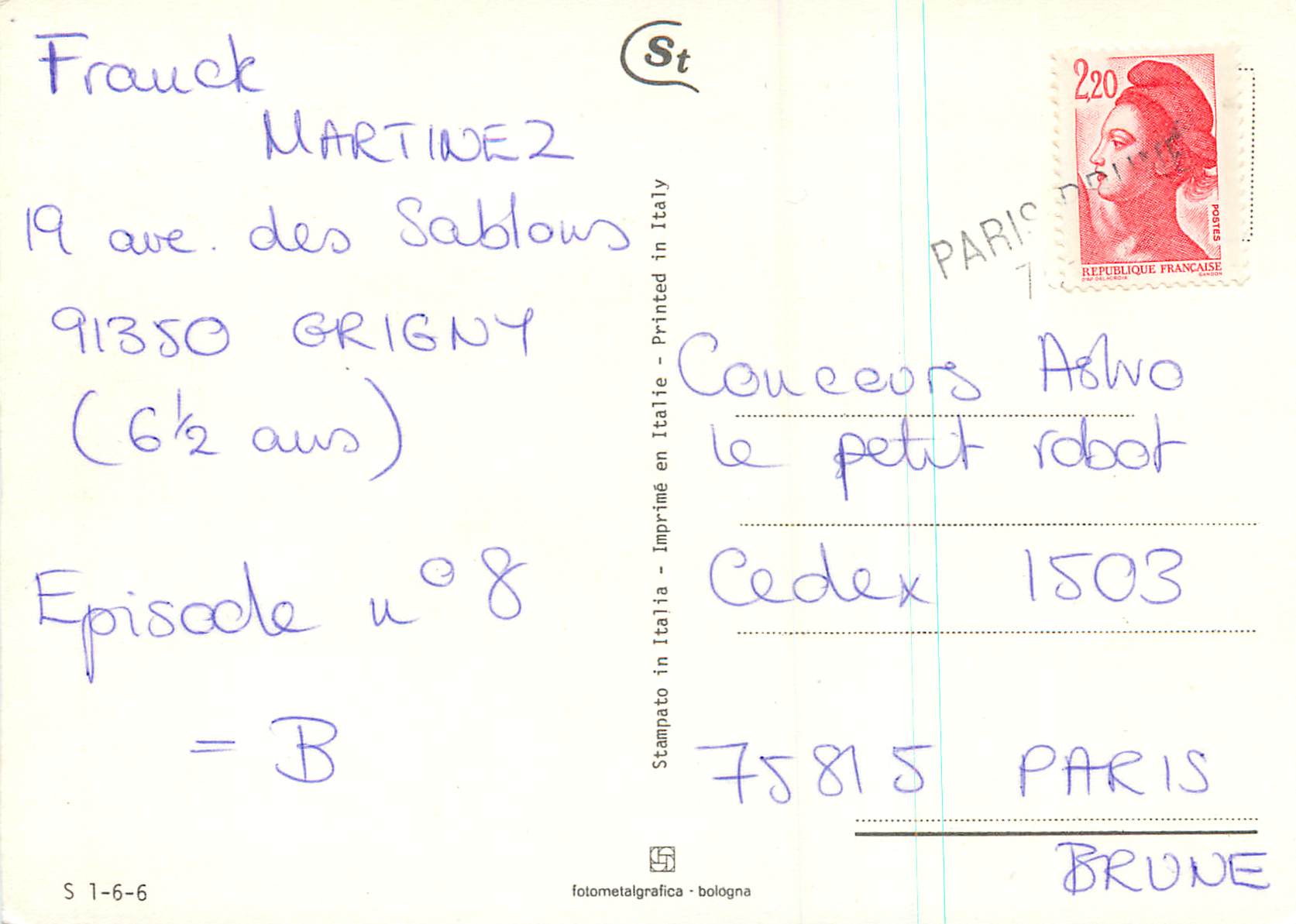 CPM Fleurs Roses — Verso