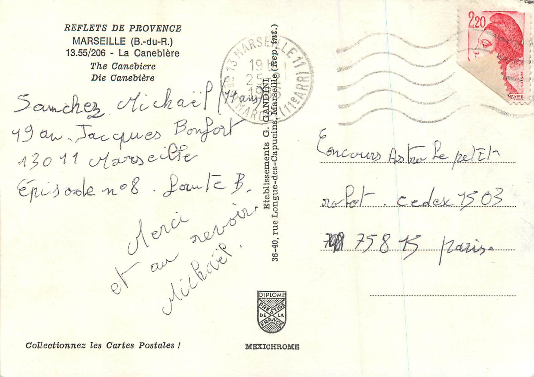 CPM Marseille B du R La Canebiere  — Rückseite
