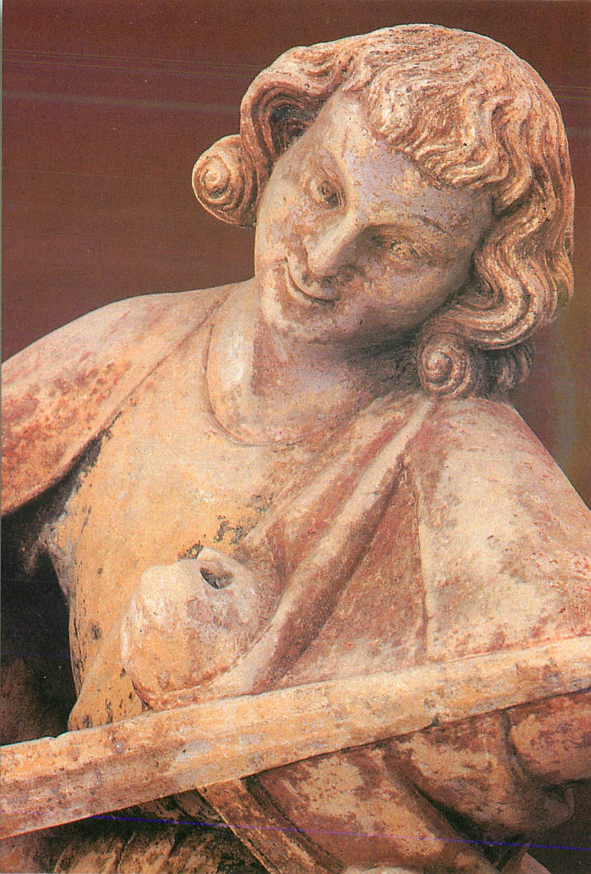 CPM Charite de Saint Martin detail groupe sculpte pierre polychrome 